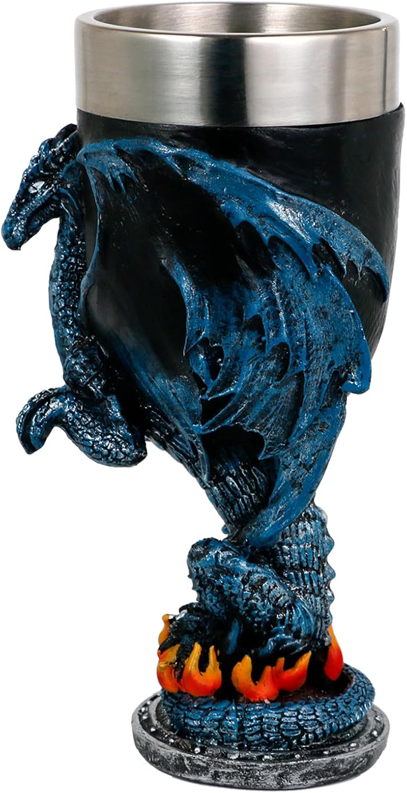 Medieval Fantasy Blue Dragon Goblet - Dungeons and Dragons Gifts Party Decoration - D&D Game Chalice Cup of Thrones Merchandise 7Oz Stainless Steel Gothic Drinking Cups image number 5