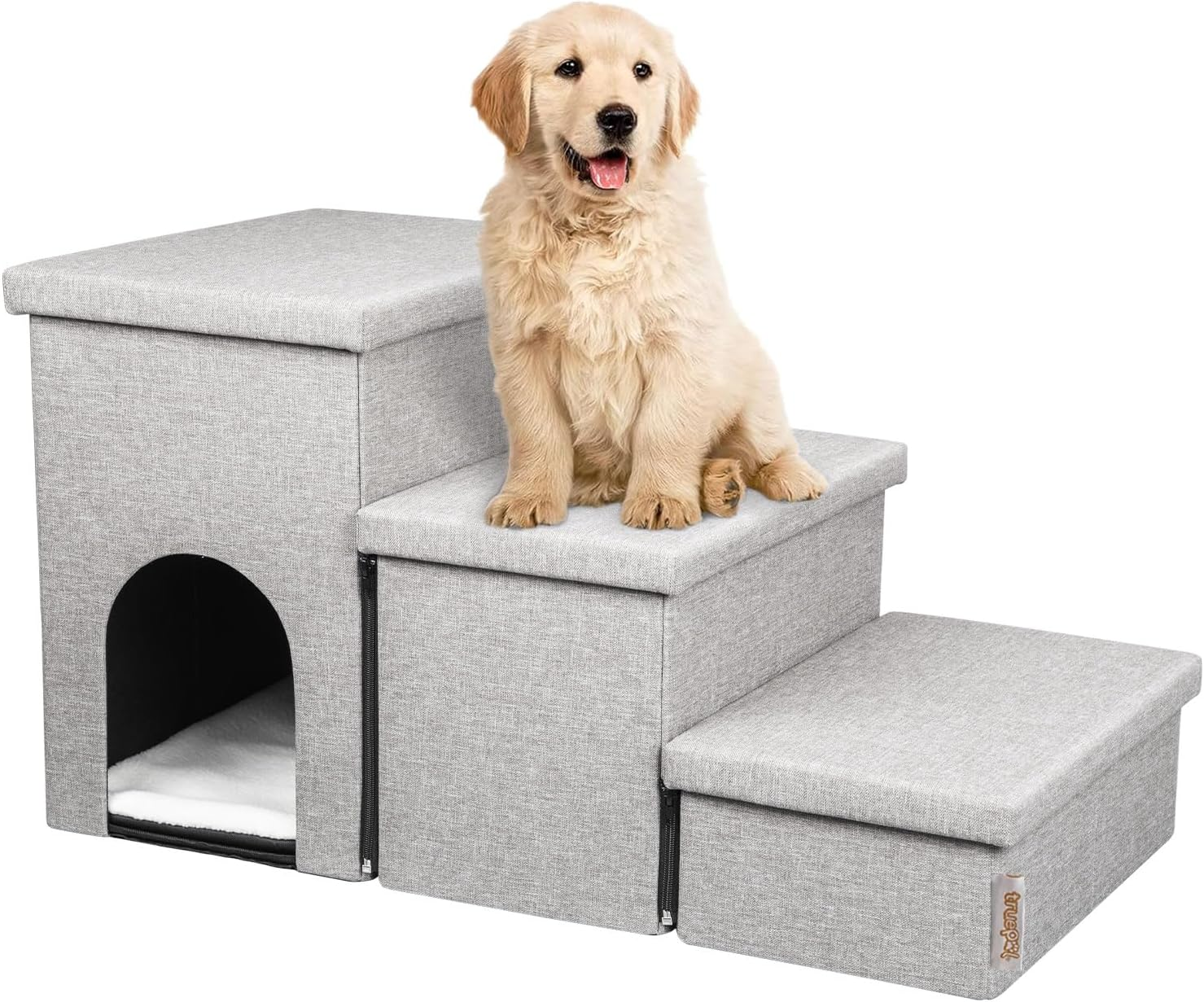 Truepal 3 Step Portable Pet Soft Plush Ladder, Foldable Dog and Cat Stair Ramp, Sofa High Bed with Storage Box, Suitable for Pets with Joint Pain, Removable Cleaning Cover, Dog Bed Stairway Perch image number 2