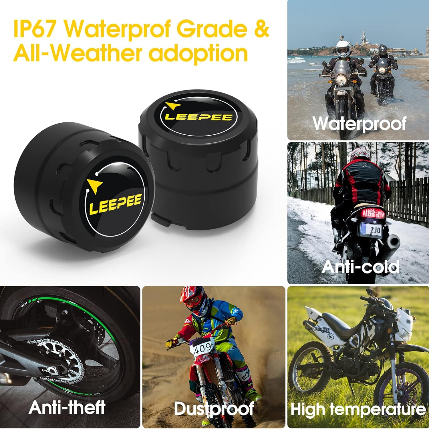 Leepee Motorcycle Tire Pressure Monitoring System, Tire Pressure and Temperature Alarm, Wireless Motorcycle TPMS with 2 External Sensors, Support Ios and Android image number 6
