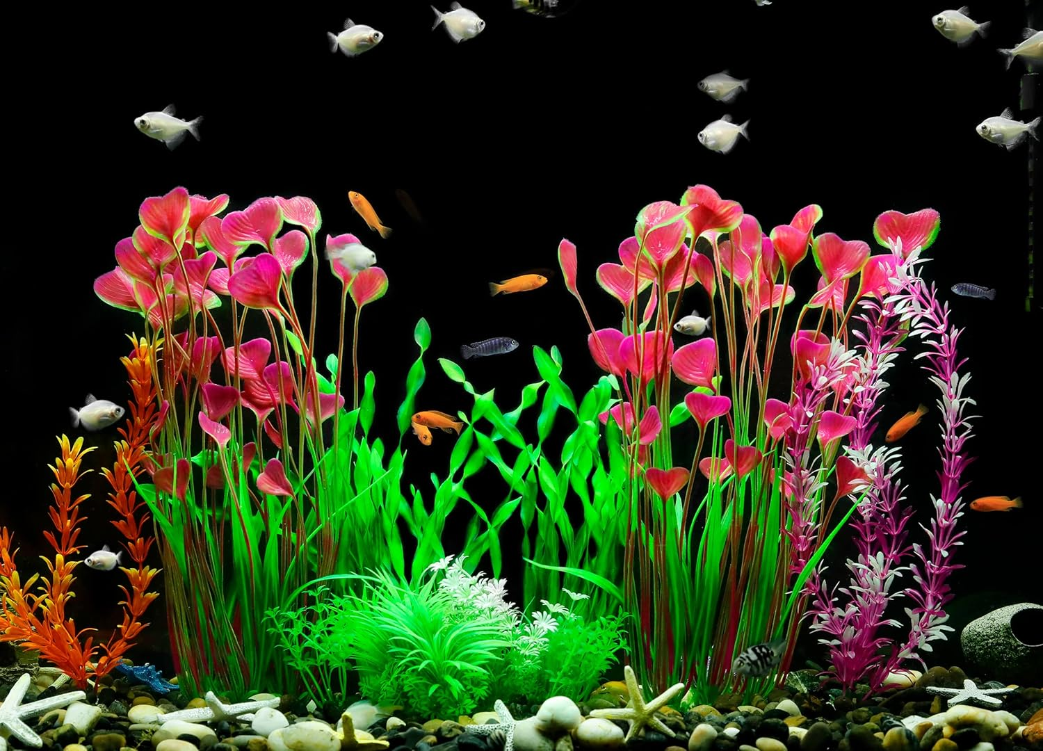 Mylifeunit Aquarium Plants, 2 Pack Tall Plastic Plants for Fish Tank Decorations, 15.75 Inches (Pink) image number 1