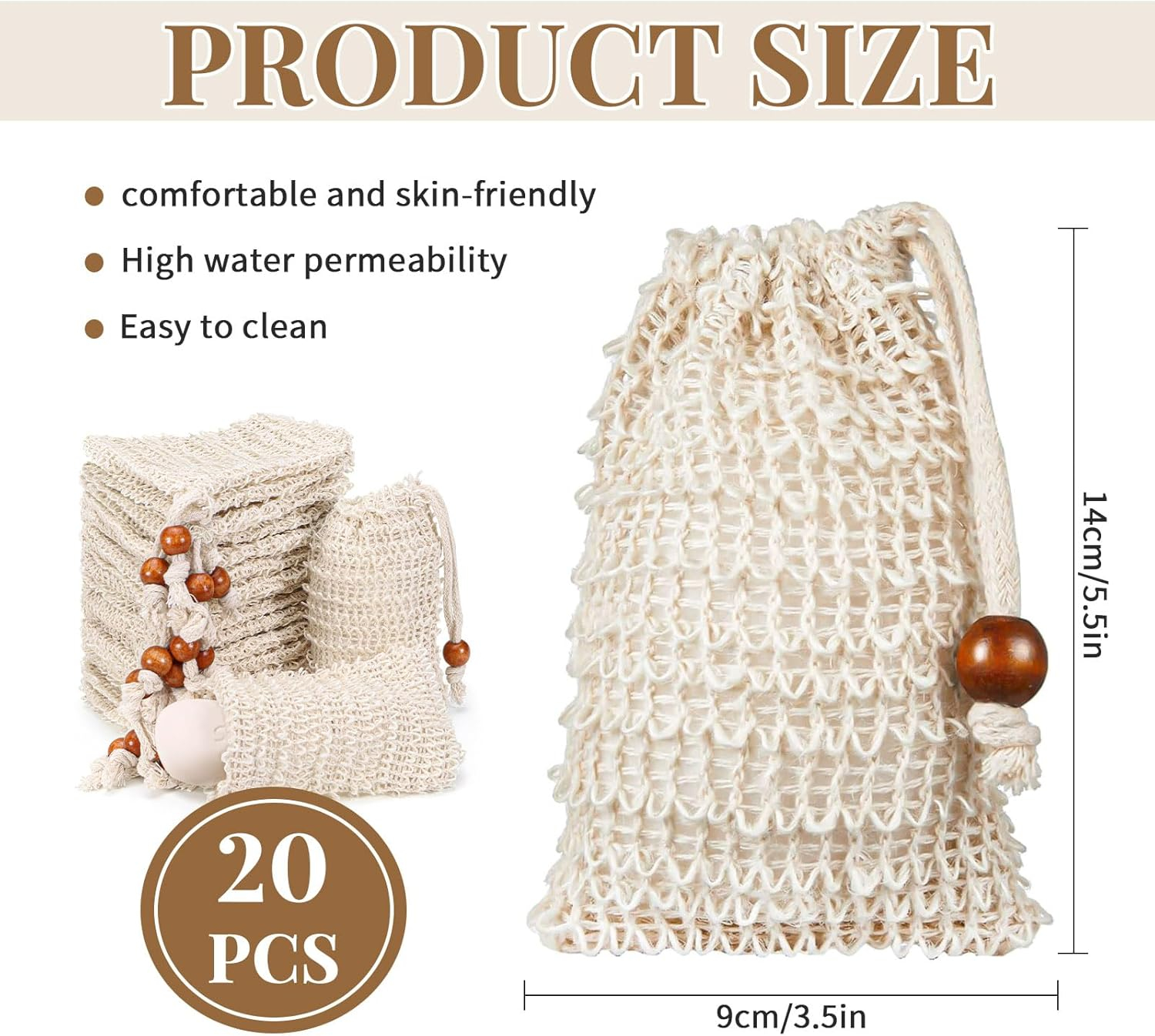 20 Pack Soap Saver Bag for Bar Soap, Bar Soap Scrubber Pouch with Wooden Bead, Exfoliating Soap Bag for Shower image number 2