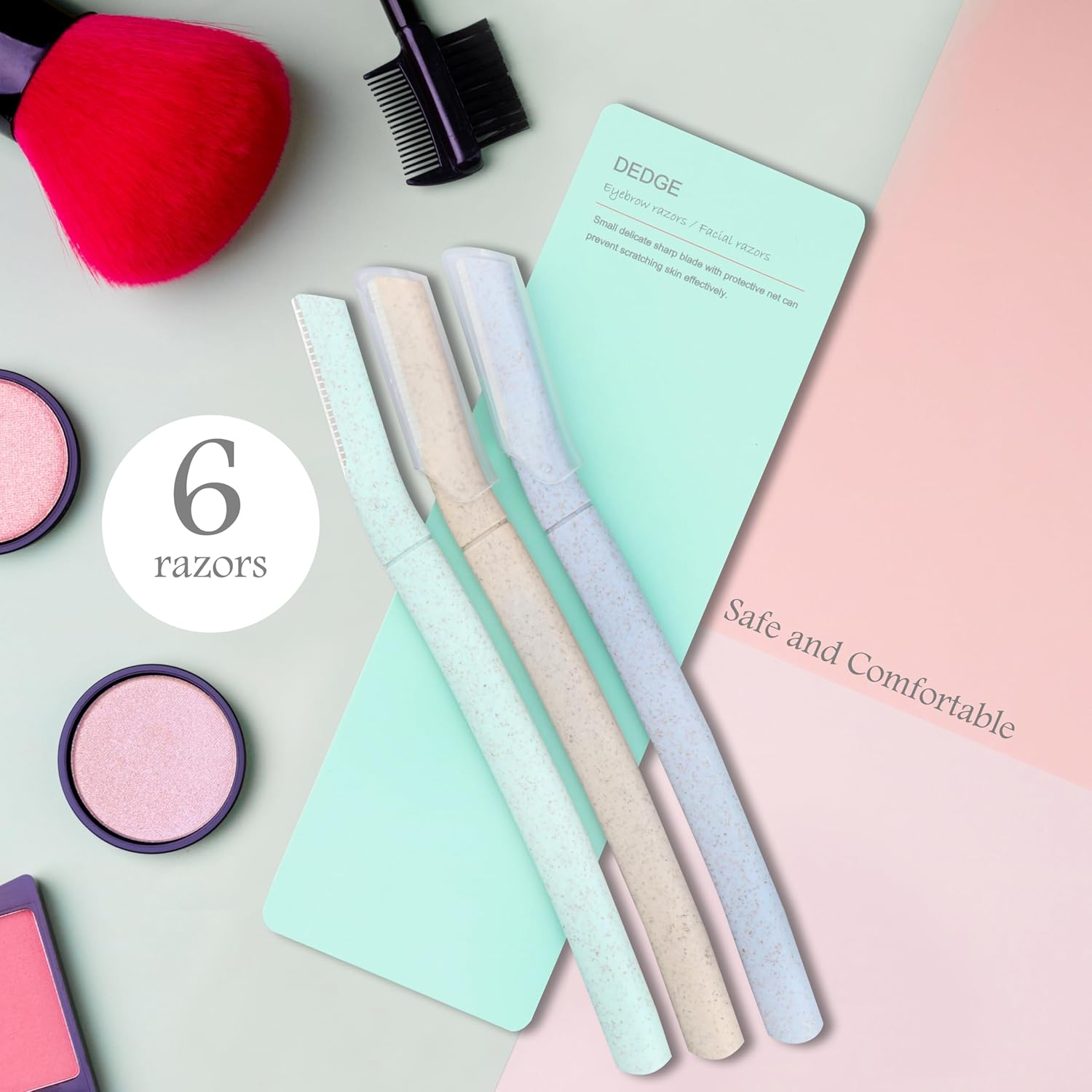 Dedge Eyebrow Razor-Dermaplaning Tool-Eyebrow Trimmer and Face Shaver-Facial Hair Removal-Facial Razors for Women and Men-Eyebrow Shaper with Protective Cover, Multicolor, 6 Count