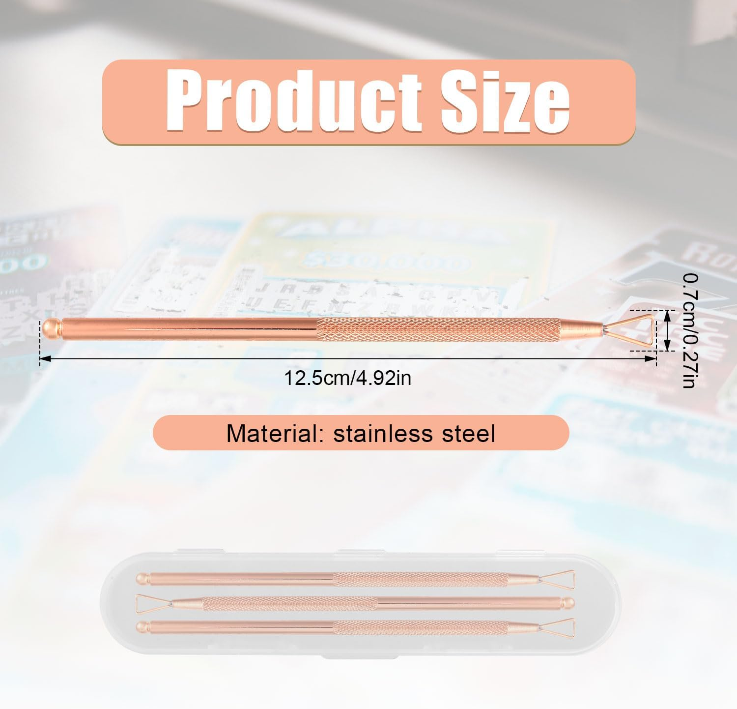 3Pcs Lottery Ticket Scraper, Stainless Steel Scratch Tools Lottery Scraper Label Scraper for Tickets Lucky Stickers Labels with Storage Box (Rose Gold) image number 3