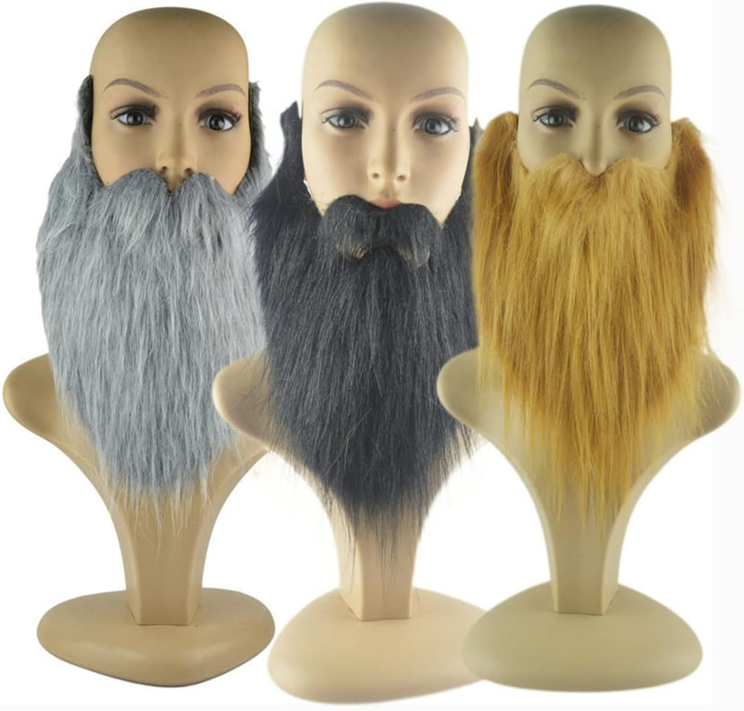 LXLUOO Santa Claus Beard Simulation Beard Beard, Large Beard Pirate Beard Props,Fake Beards Funny Fake Mustache Fake Whisker for Costume Halloween Party Supplies, 3Pcs(Brown+Black+Gray) image number 6