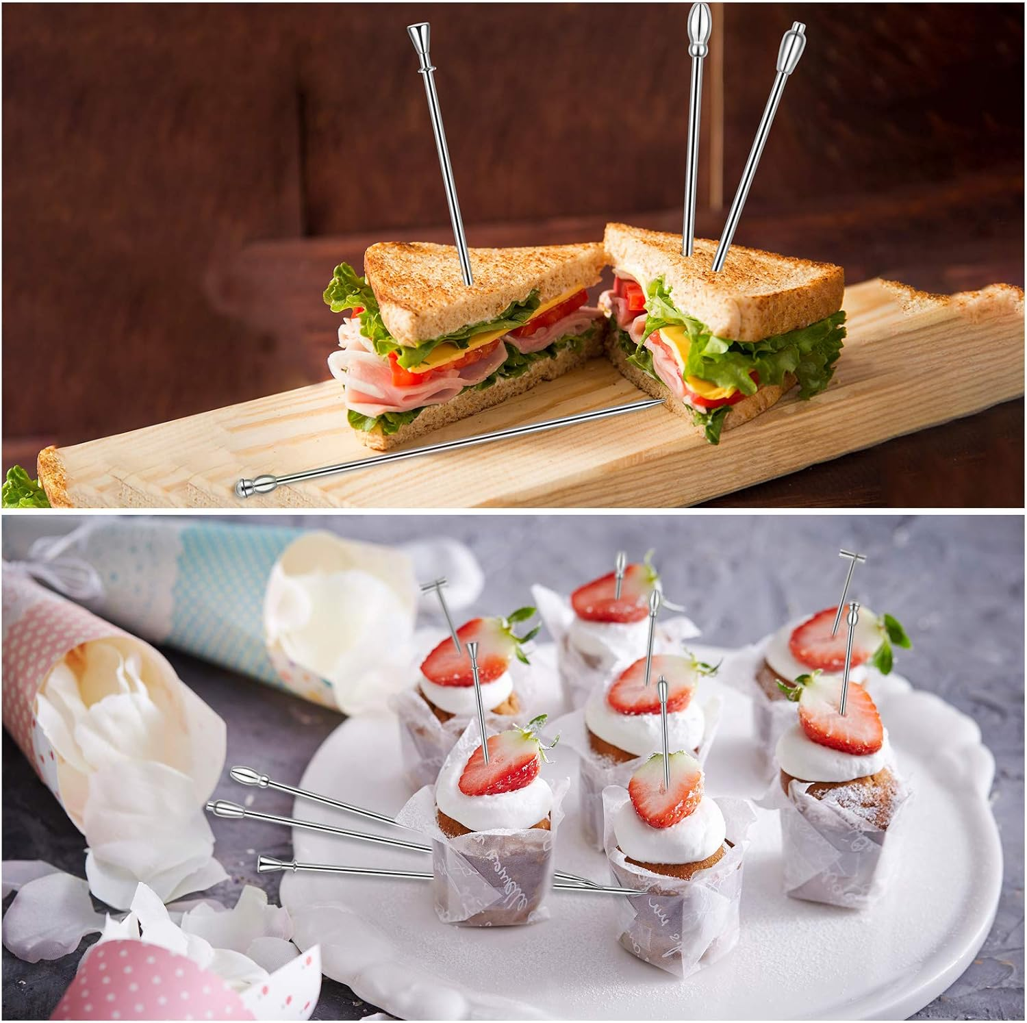 Cocktail Picks Stick 40Pcs Toothpicks Stainless Steel Reusable Martini Olive for Bar Barbecue Fruit Bloody Mary Drink image number 5