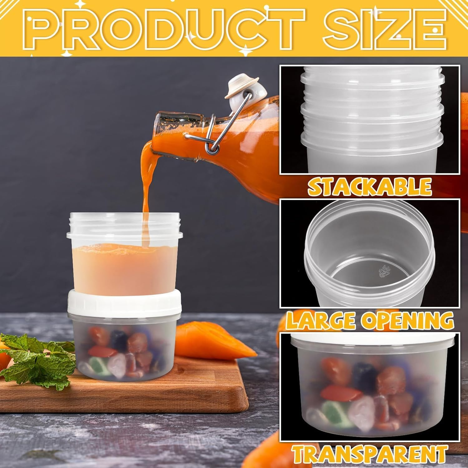 LATERN 20 Pcs Small Food Containers, 8Oz / 250Ml Reusable Plastic Bowls Stackable Food Jars with Lids, Dishwasher Safe, Microwave and Freezer Safe image number 5