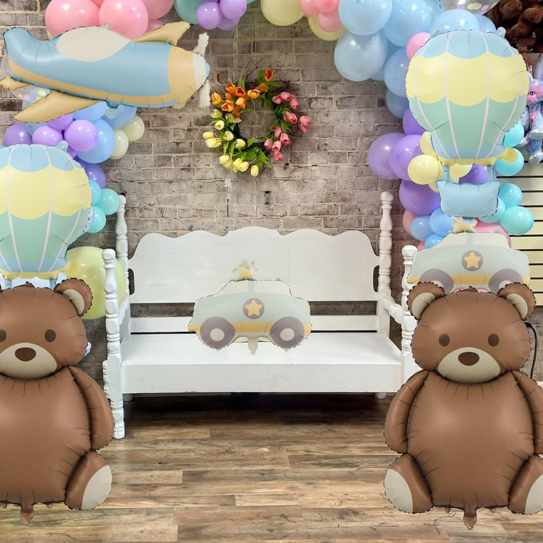 SUNSK Bear Balloons Police Car Helium Balloon Aeroplane Foil Balloon Hot Air Balloon Foil Balloon for Children Birthday Party Baby Shower Pack of 8 image number 5