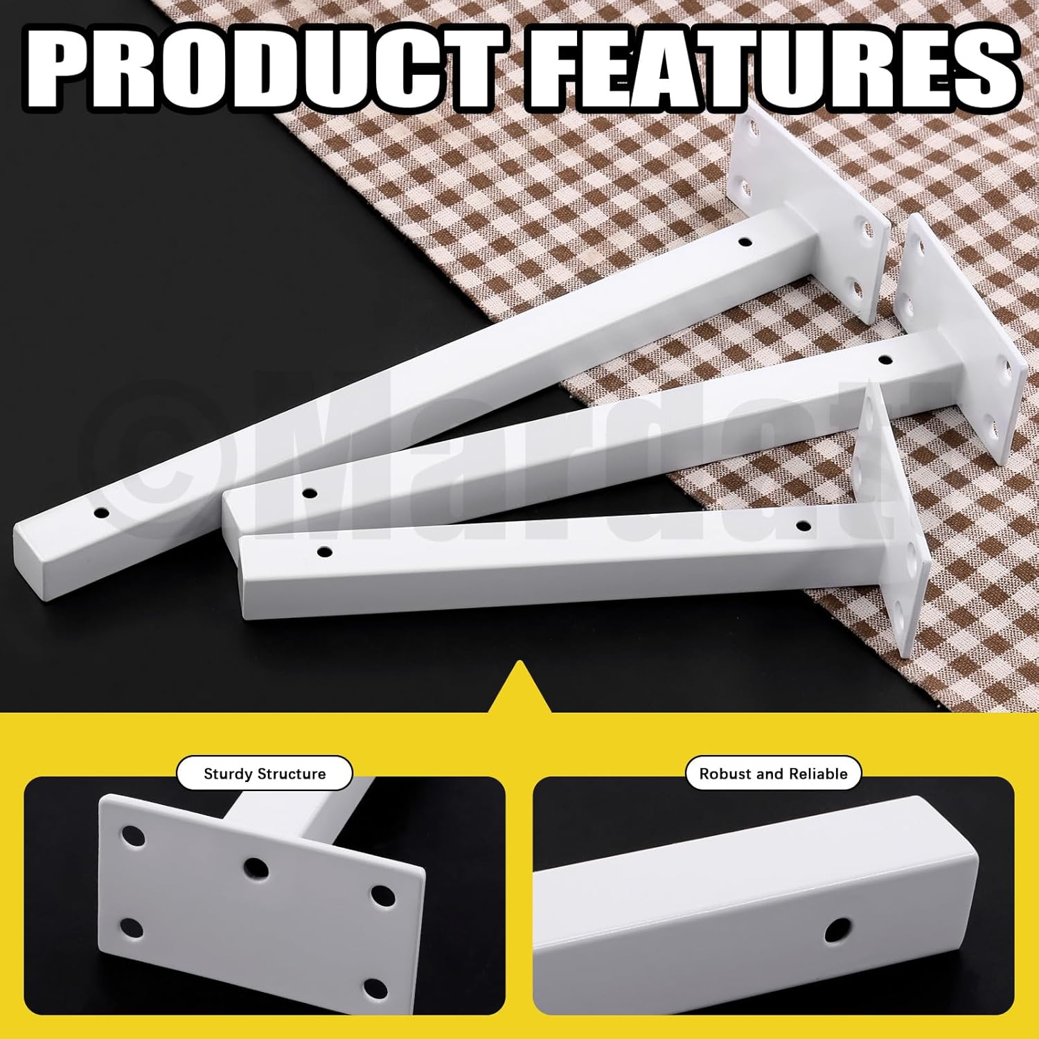 Mardatt 4Pcs 8&rdquo; White Shelf Bracket with Screws and Anchors, Floating Shelf Brackets Heavy Duty Shelf Supports Mounted Shelf Brackets Hidden L Shelf Bracket for Shelves Support image number 6