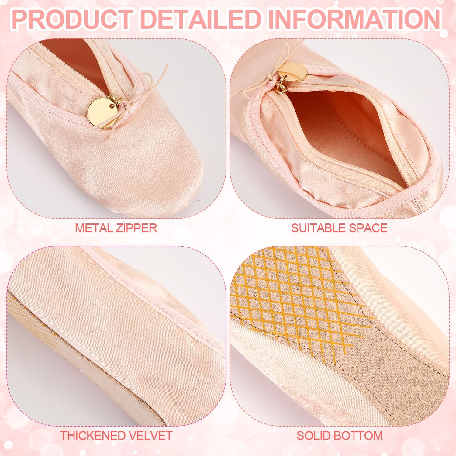 PEUTIER Ballet Shoe Makeup Bag, Pink Ballet Slipper Bag Dancer Cosmetic Bag Portable Ballet Pointe Shoe Makeup Pouch Organizer for Woman Girl Dancers Travel Gifts, Pink, M image number 2