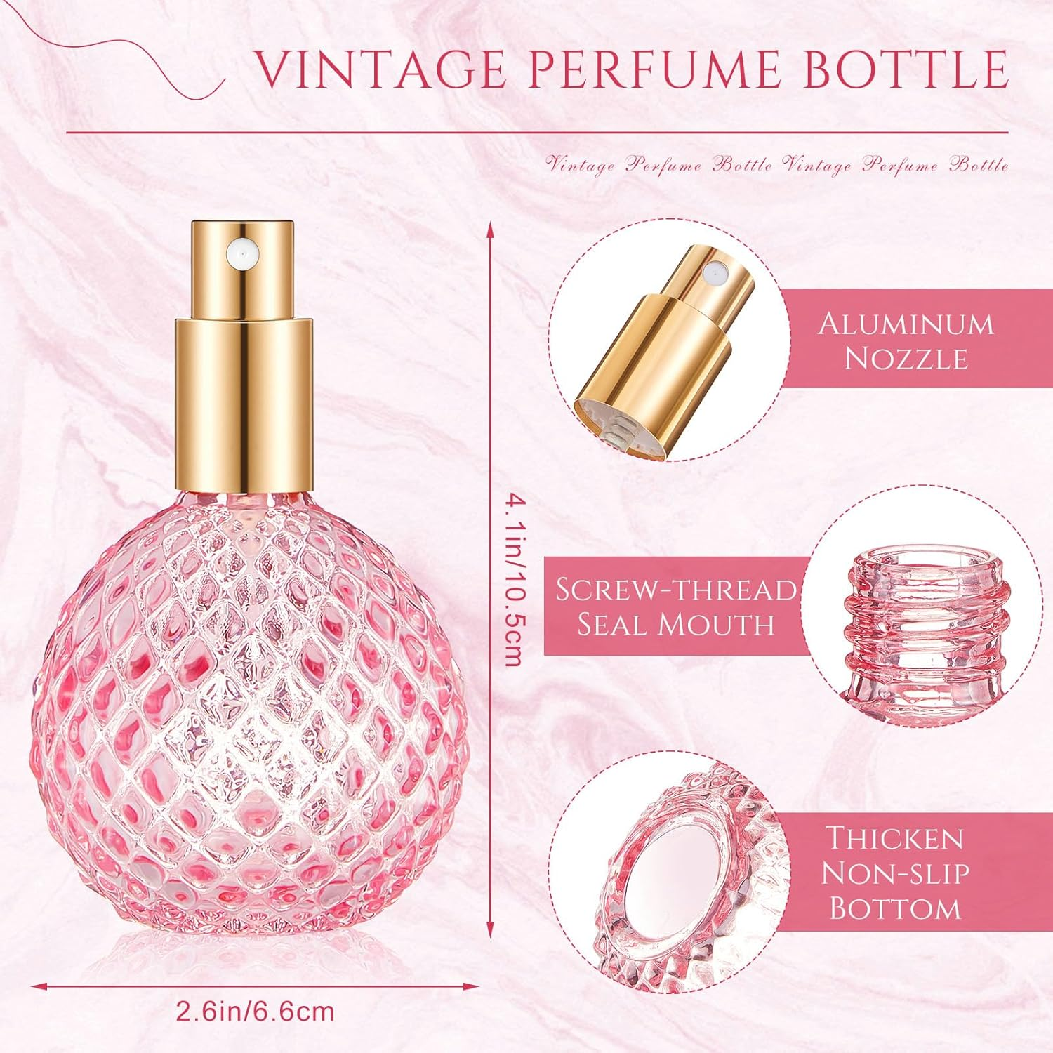 Teenyyou 4 Pcs 100Ml Retro Perfume Bottles Pink Empty Perfume Glass Bottle Refillable Decorative Bottles Fine Mist Spray Bottles for Women Perfume Atomizer Sprayer with Refill Tool for Travel image number 2