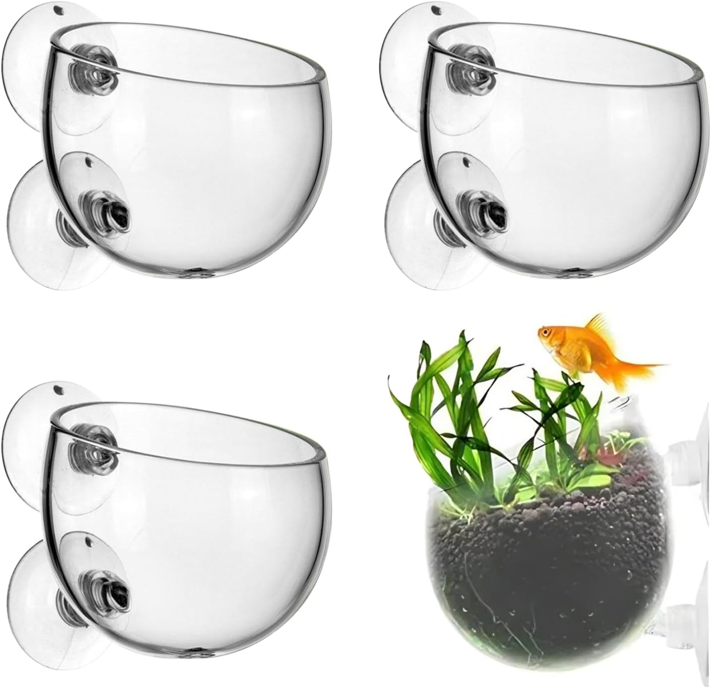 4 X Water Plants Aquarium Pot, 6 X 7 Cm, Plant Pot for Aquarium Glass with 8 Suction Cups, Plant Holder for Aquarium Plants, Decorative Aquarium Plants, Aquascape, Aquatic Glass Holder, Fish Tank, image number 2