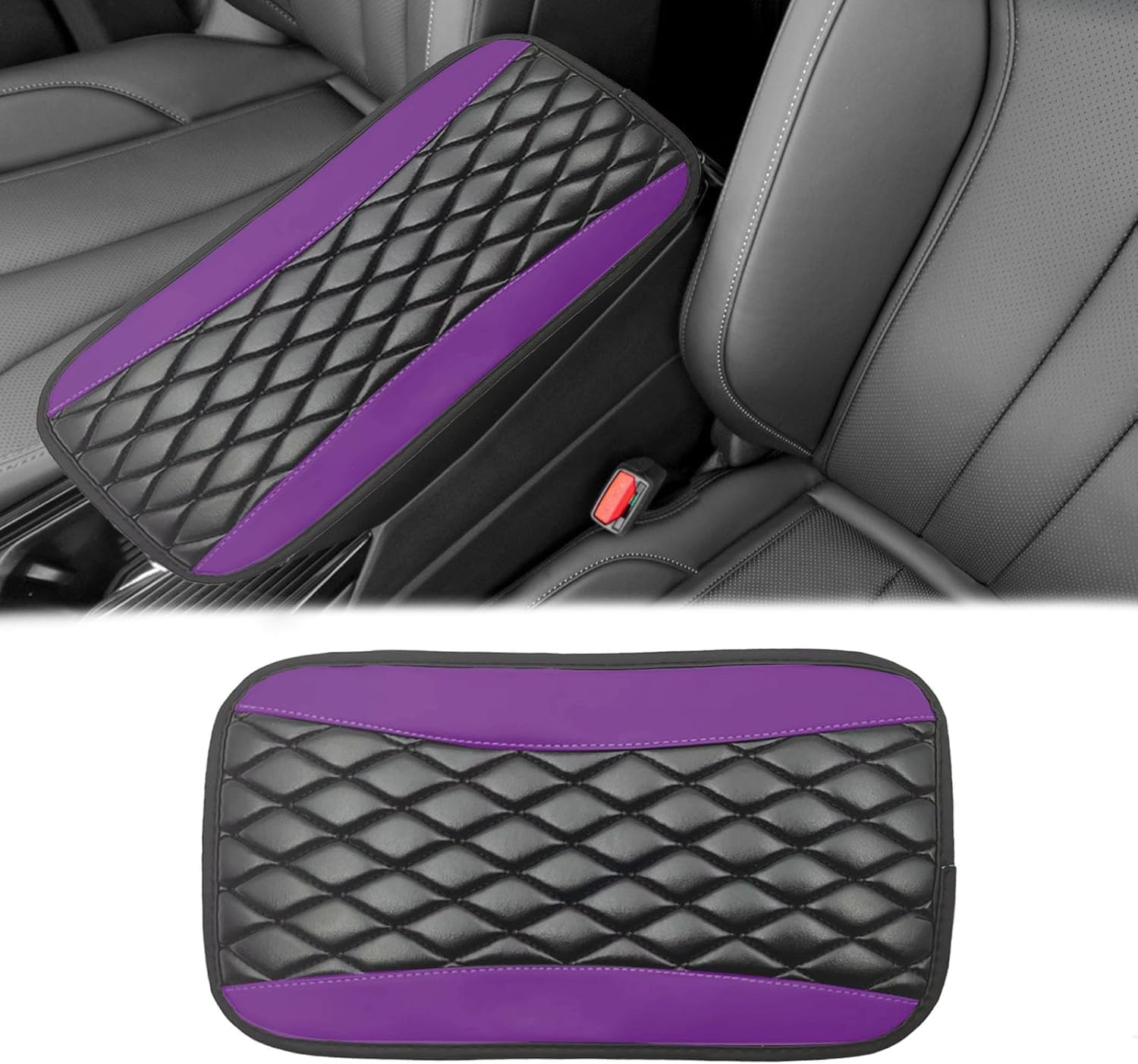 Car Center Console Cover, Universal Leather Waterproof Armrest Seat Box Cover Protector, Comfortable Car Decor Accessories Fit for Most Cars, Vehicles, (Purple, 32 * 19CM) image number 2