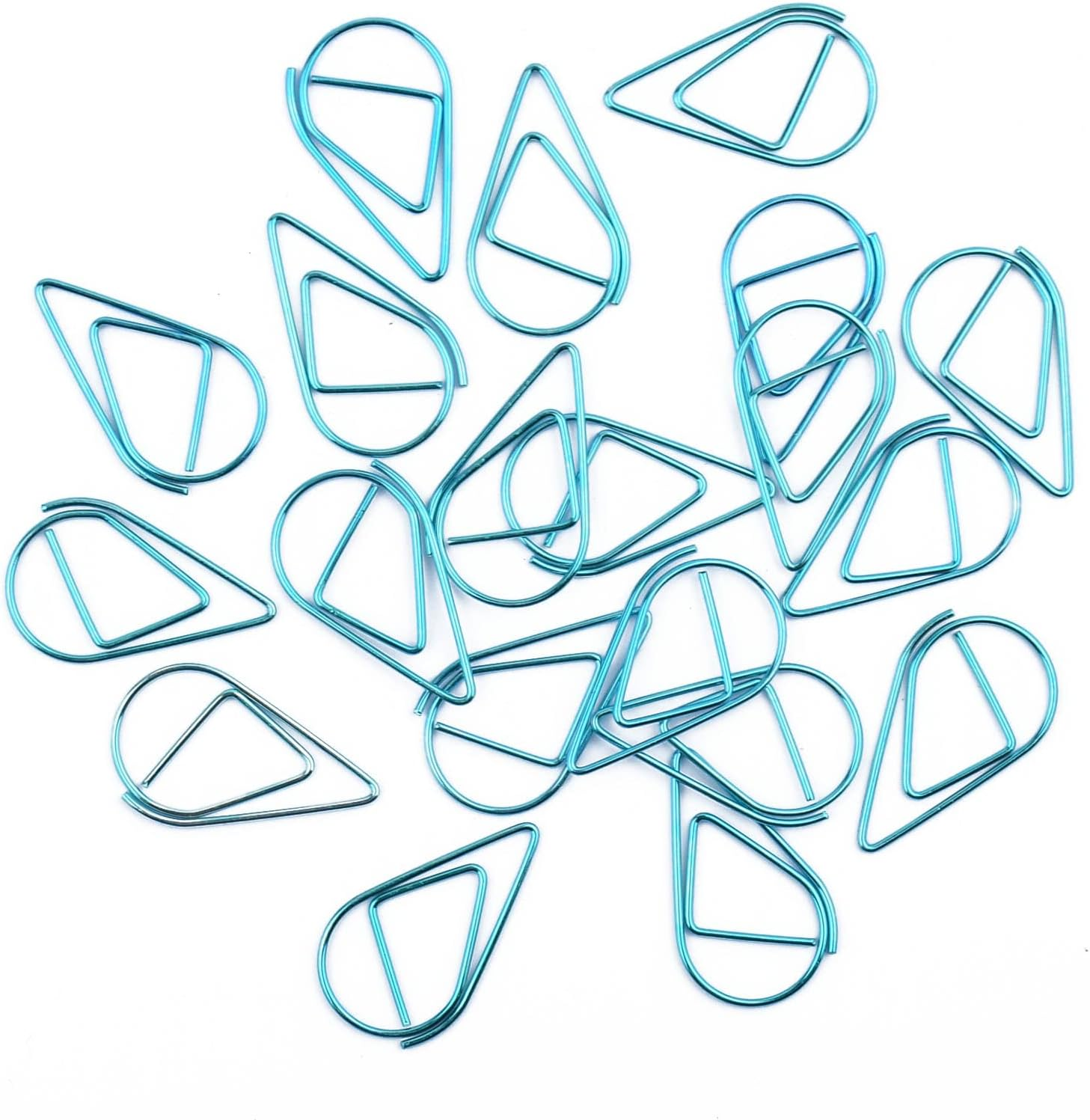 50Pcs Small Golden Paper Clips, Water Drop-Shaped Paperclips Bookmarks for Office Stationery Document, Memo, Poster, Photo (Blue)