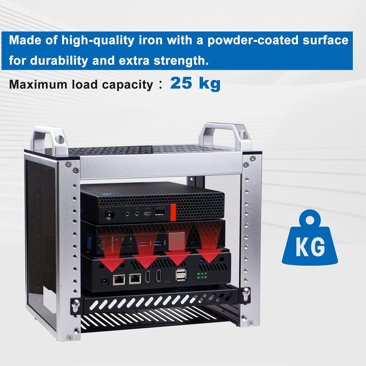 Geeekpi 0.5U Heavy Duty Server Rack for Deskpi Rackmate T1/T0 Server Rack and 10" Network Cabinet Server Rack, Perforated Design, 25Kg Load Capacity, Black image number 2