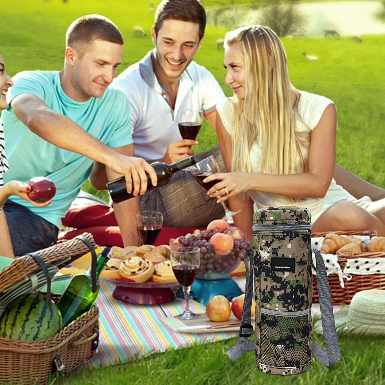 Wine Cooler Bag,Wine Tote Drink Carrier with Handle Portable Wine Bag - Wine Carrier, Thickened Foldable Camping Tote for Hiking, Camping, Work Lunches and Beach Trips, Camouflage, Refer To image number 1