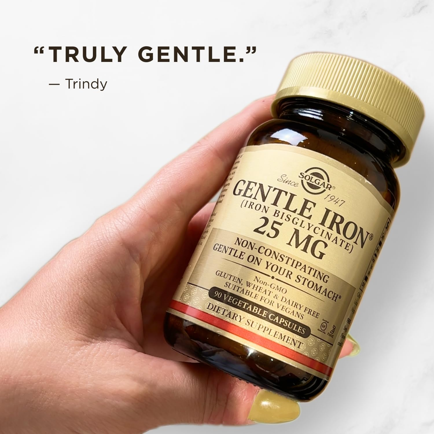 Solgar Gentle Iron 25Mg, 90 Vegetable Capsules - Energy, Normal Red Blood Cell Production - Gentle on the Stomach - Non-Gmo, Vegan, Gluten Free, Dairy Free, Kosher, Halal - 90 Servings image number 2