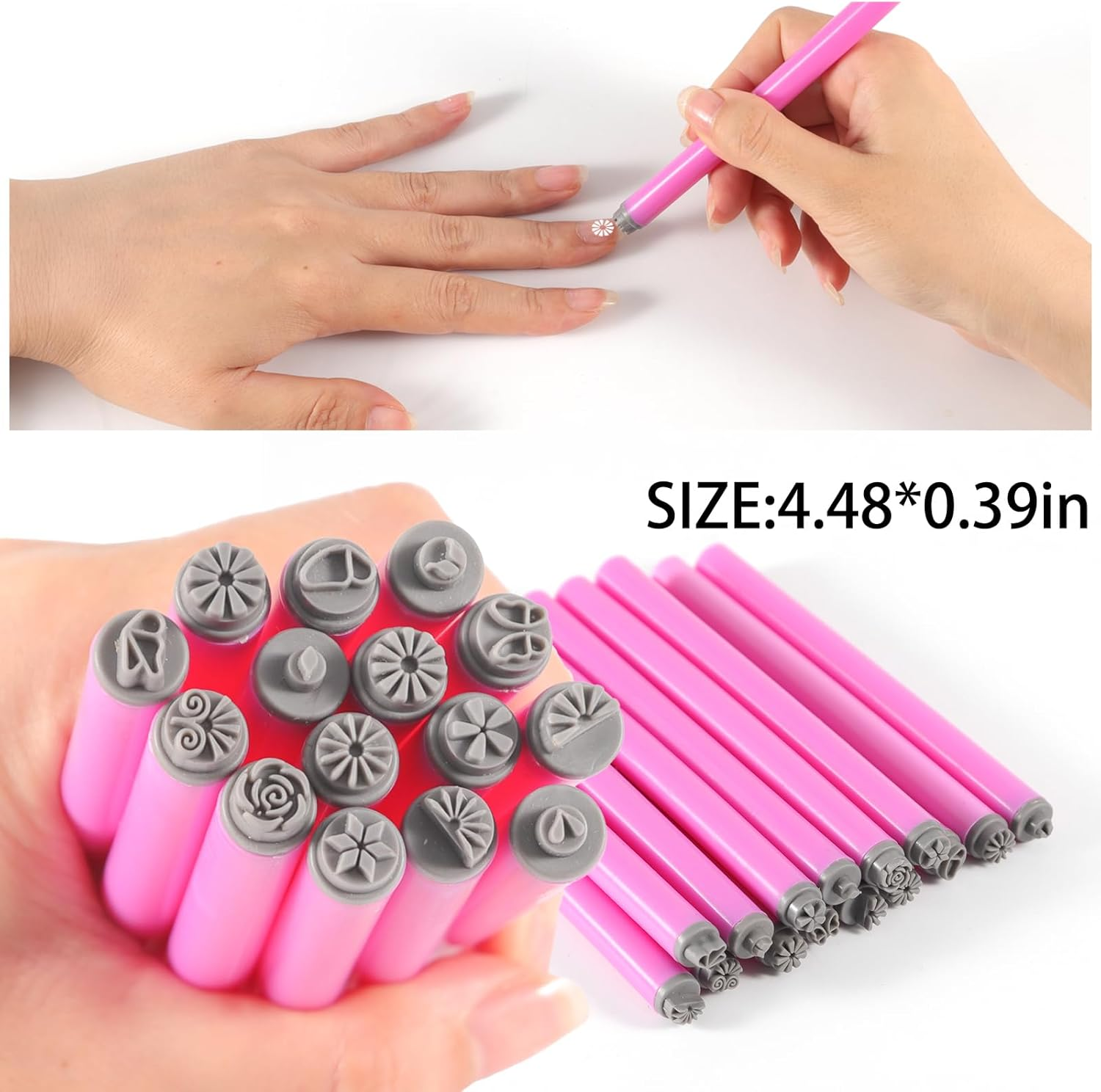 DANNEASY Nail Art Stamp Pen Set (15PCS), 3S Quick DIY Nail Design Tools with Unique Patterns - Easy to Use, Flower Nail Stamper Pen, Nail Art Pen for DIY Salon Nails Supplies image number 2