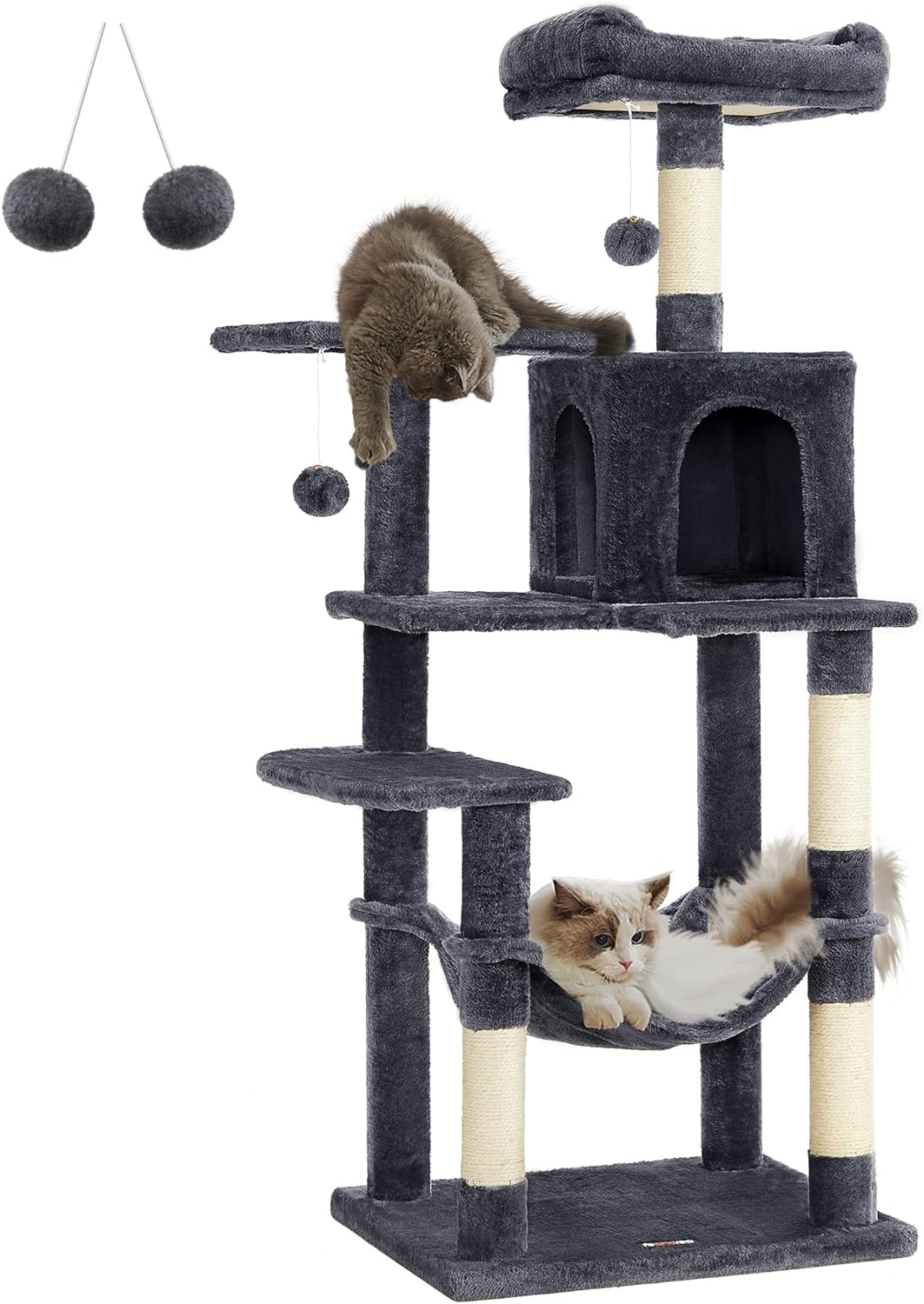 FEANDREA Cat Tree, Cat Tower, Cat Condo with Scratching Posts, Hammock, Plush Perch, Cat Activity Center, Smoky Gray UPCT161G01