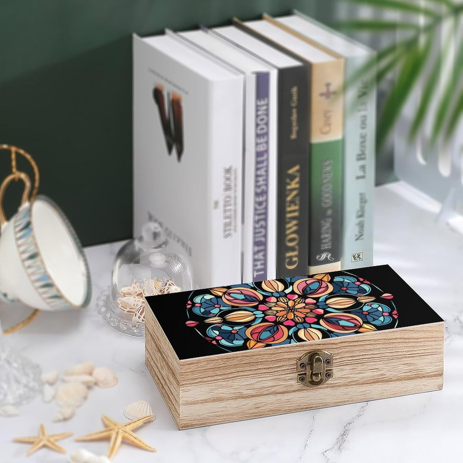 Art Deco Glass Wooden Box Wood Wedding Keepsake Boxes with Lids Small Decorative Boxes Lightweight Wooden Memory Storage Box for Crafts Keepsakes Jewelry Photo Letter Storage image number 1