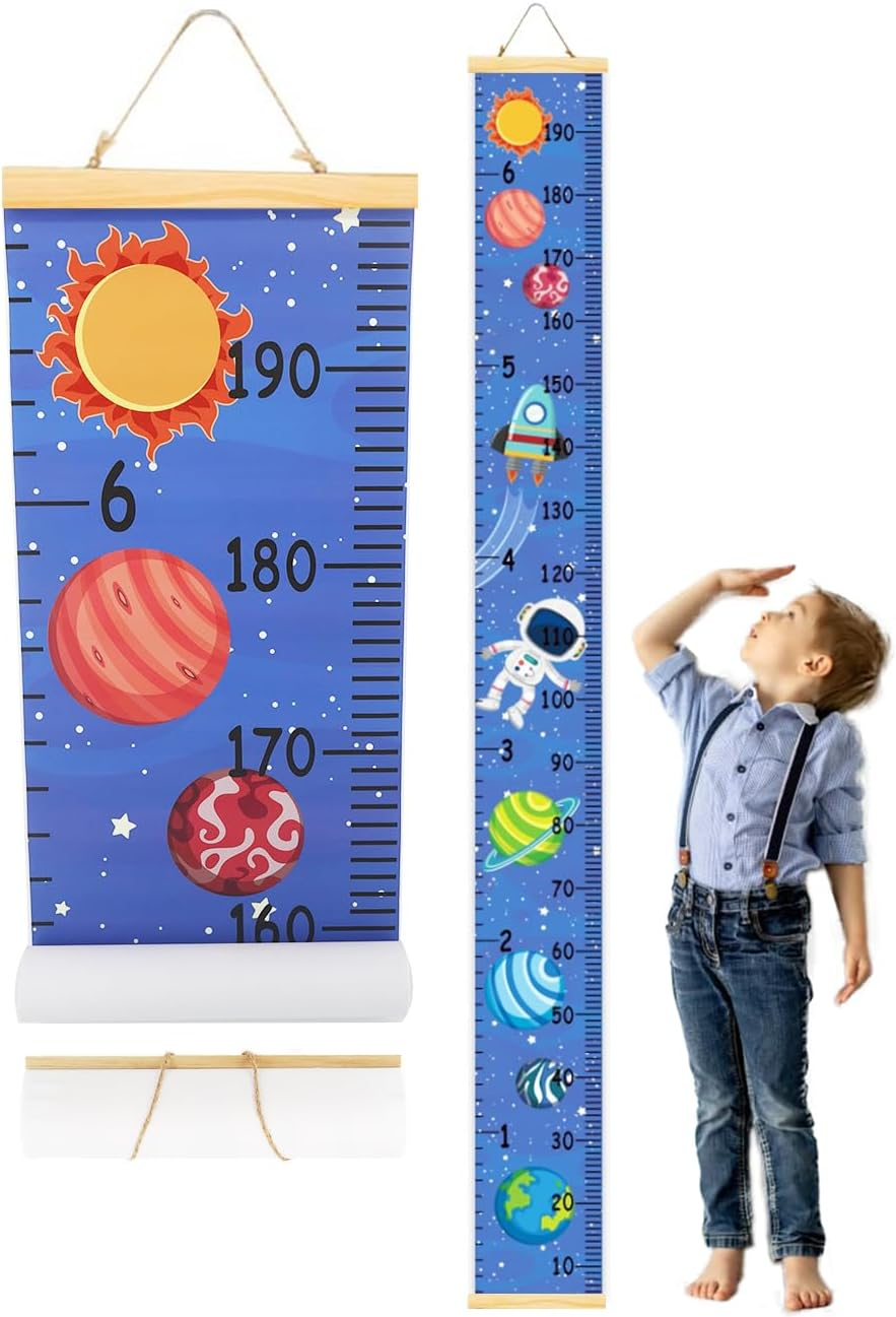 Height Growth Chart for Kids, Handing Ruler Wall Decor for Kids Removable Waterproof Canvas Height Measuring Chart Wood Frame Height Measurement Ruler from Babies to Adult for Wall Room Decor 7.9 X 79 Inch