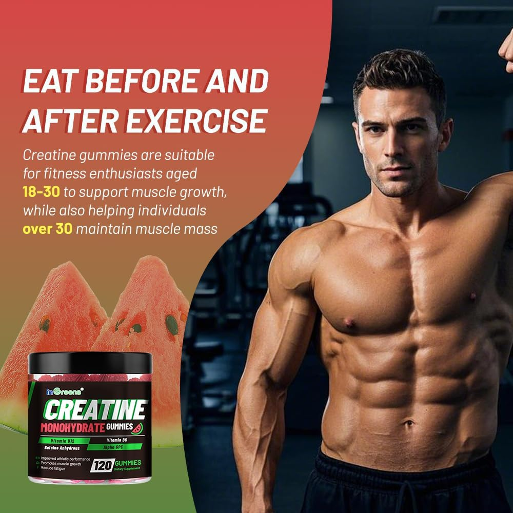 Creatine Monohydrate Gummies for Men & Women, 6G Creatine per Serving, Support Muscle Growth & Strength, Gluten-Free, Sugar Free, Watermelon Flavor, 120 Count image number 5