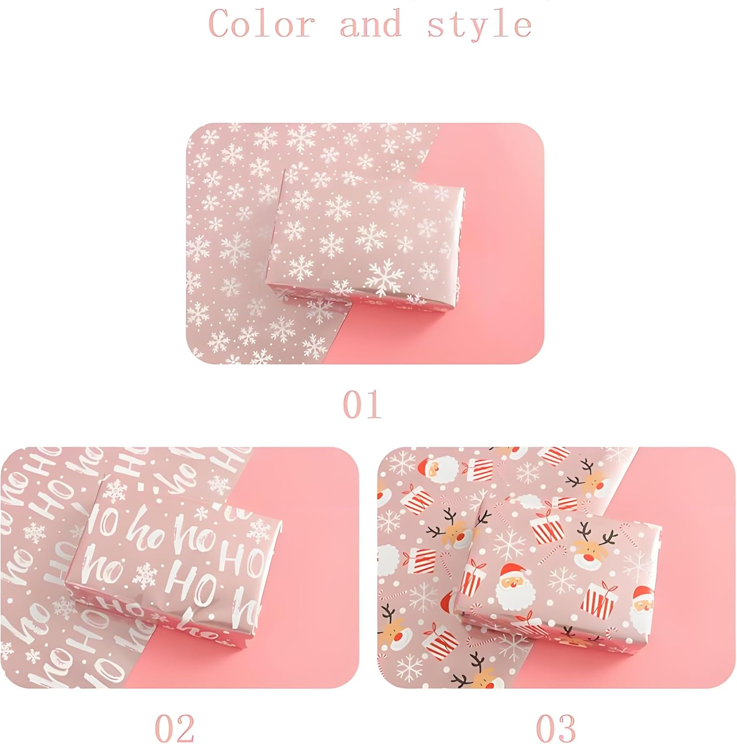 Pink Metallic Christmas Wrapping Paper Santa/Snowflakes/Ho Print | Recyclable Foil Gift Wrap for Beach Xmas, Office Kris Kringles & Last-Minute Presents (3 Rolls,43.2Cm X 3M) image number 6