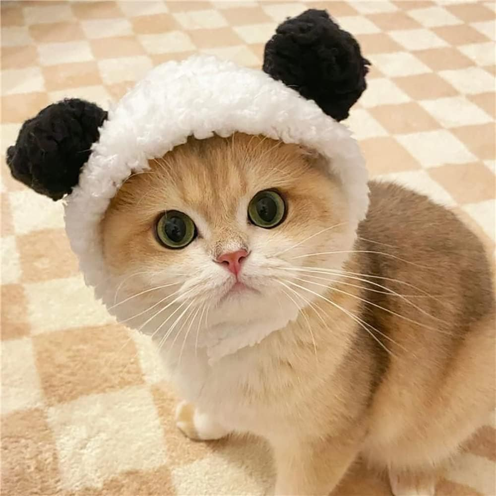 Cat Hat Winter, Cat Hat Plush Cat Hat Adjustable Dog Hat for Cat Clothing Accessories, Cat Accessories (Black White) image number 4