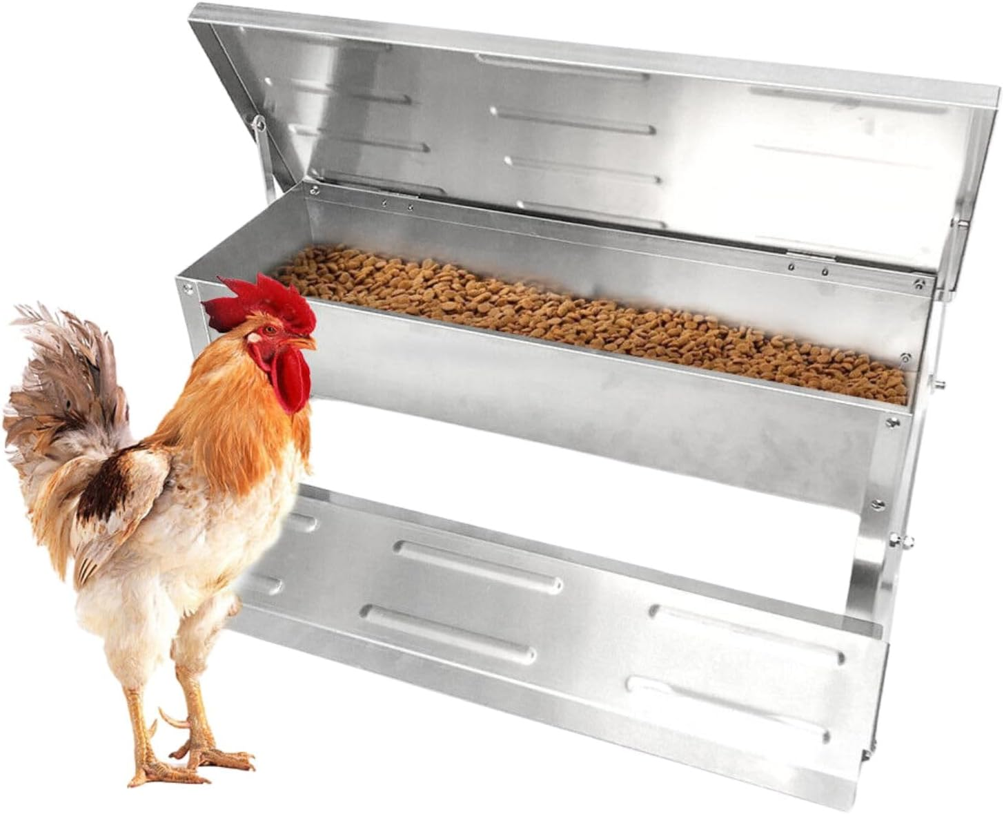 Leona Co 8.2L Galvanized Automatic Chicken Food Feeder Auto Treadle Self Opening Feed image number 1