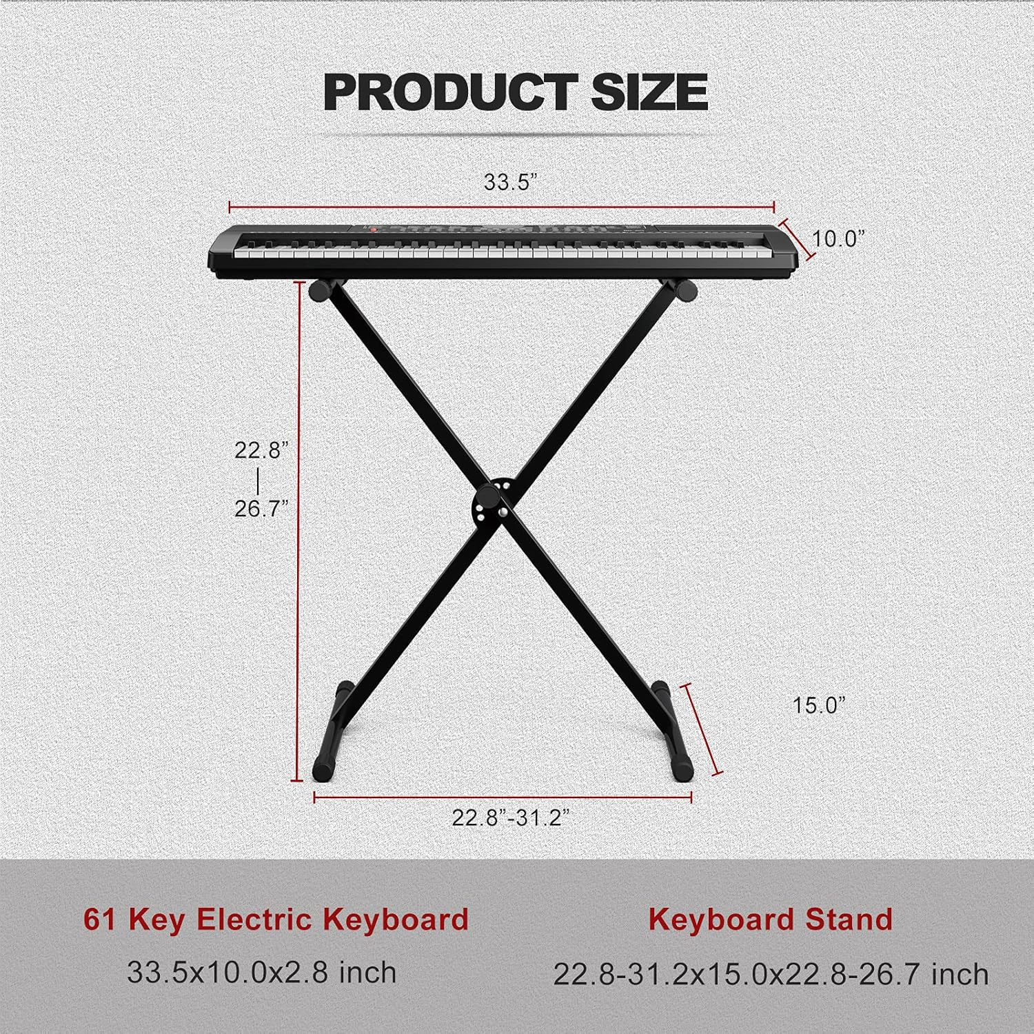 UMOMO 61 Keys Electronic Piano Keyboard Set with Stand and Bench, Portable Digital Keyboard with Microphone, Music Stand, Adaptor Power for Beginner, Black image number 2