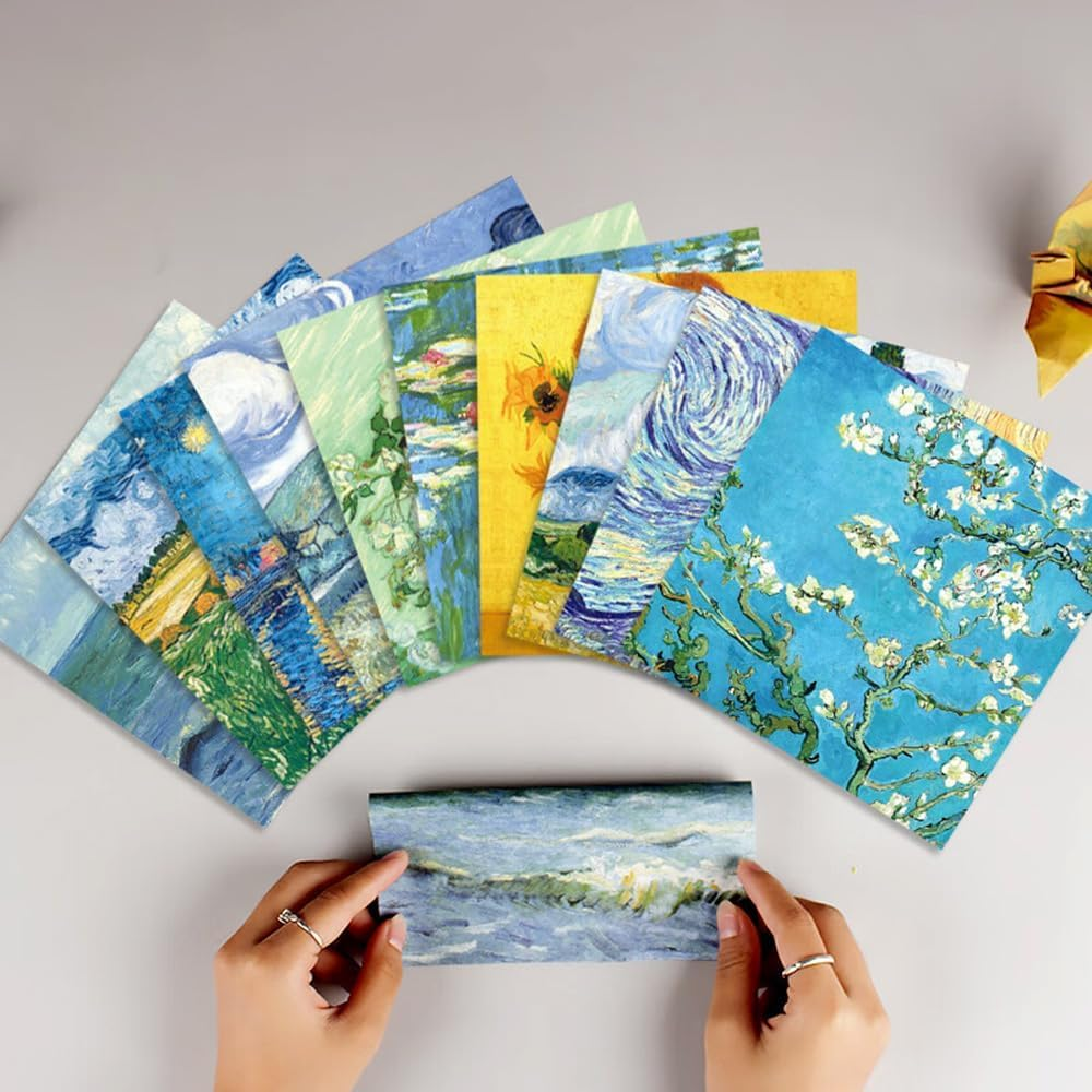 60 Sheets Origami Paper 20Cm X 20 Cm Double Sided Patterned Van Gogh Oil Painting Art Supplies Decorative Paper for DIY Scrapbooking Paper Pads Decoupage Hand Craft image number 6