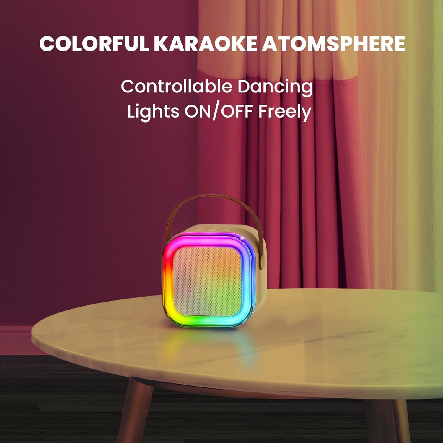 Kids Karaoke Machine, Karaoke Microphone Machine Toy with 2 Wireless Microphones, Portable Bluetooth Speaker Gift with Colorful Lights for Girls Boys Family Home Party(Beige)