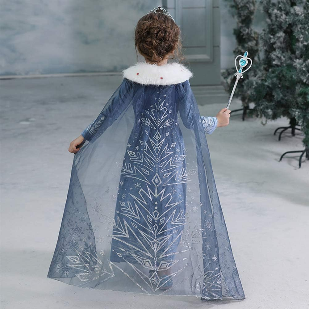 FYMNSI Girls Elsa Anna Costume Dress Party Outfit Fancy Dress up Snow Queen Princess Halloween Carnival Cosplay Dress for 2-8 Years image number 1