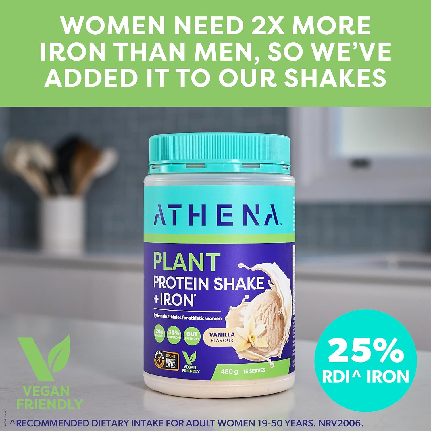 Athena Vanilla Plant-Based Protein Shake with Iron 480G &ndash; Nutrient-Rich Formula for Muscle & Energy image number 1