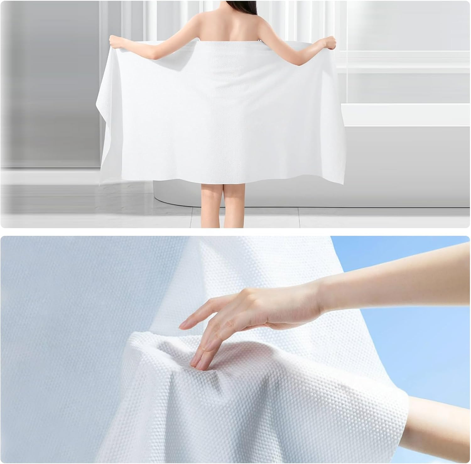 DAWNTREES 10 Pack Disposable Bath Towels, 70X140Cm Large Hair Towels Disposable Spa Towels for Bathroom, Absorbent & Quick Dry, White (10) image number 2