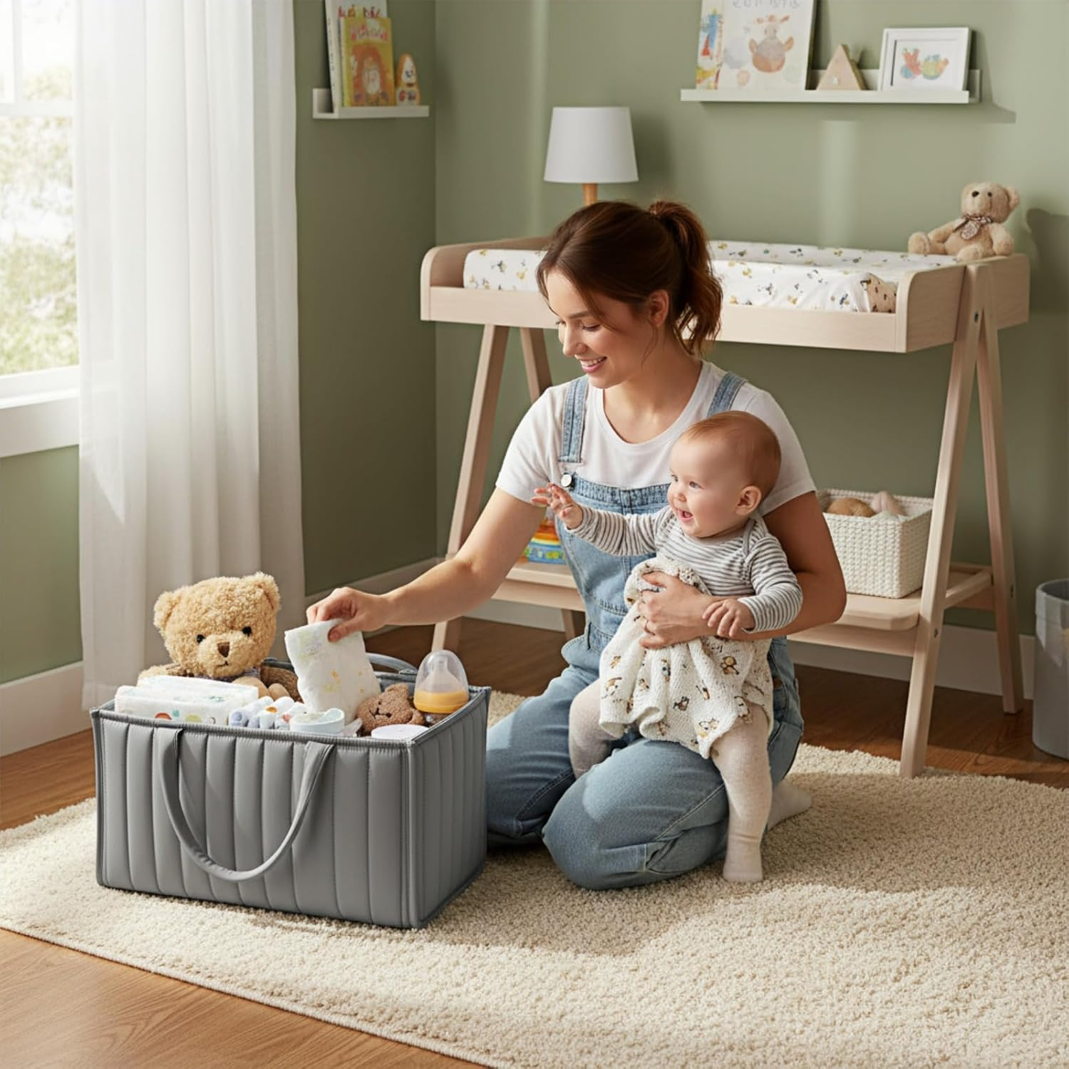 Baby Diaper Caddy Organizer, Nursery Storage Basket for Newborn Essentials and Diaper Station, for Baby Shower and Registry Must-Have, Gray image number 6