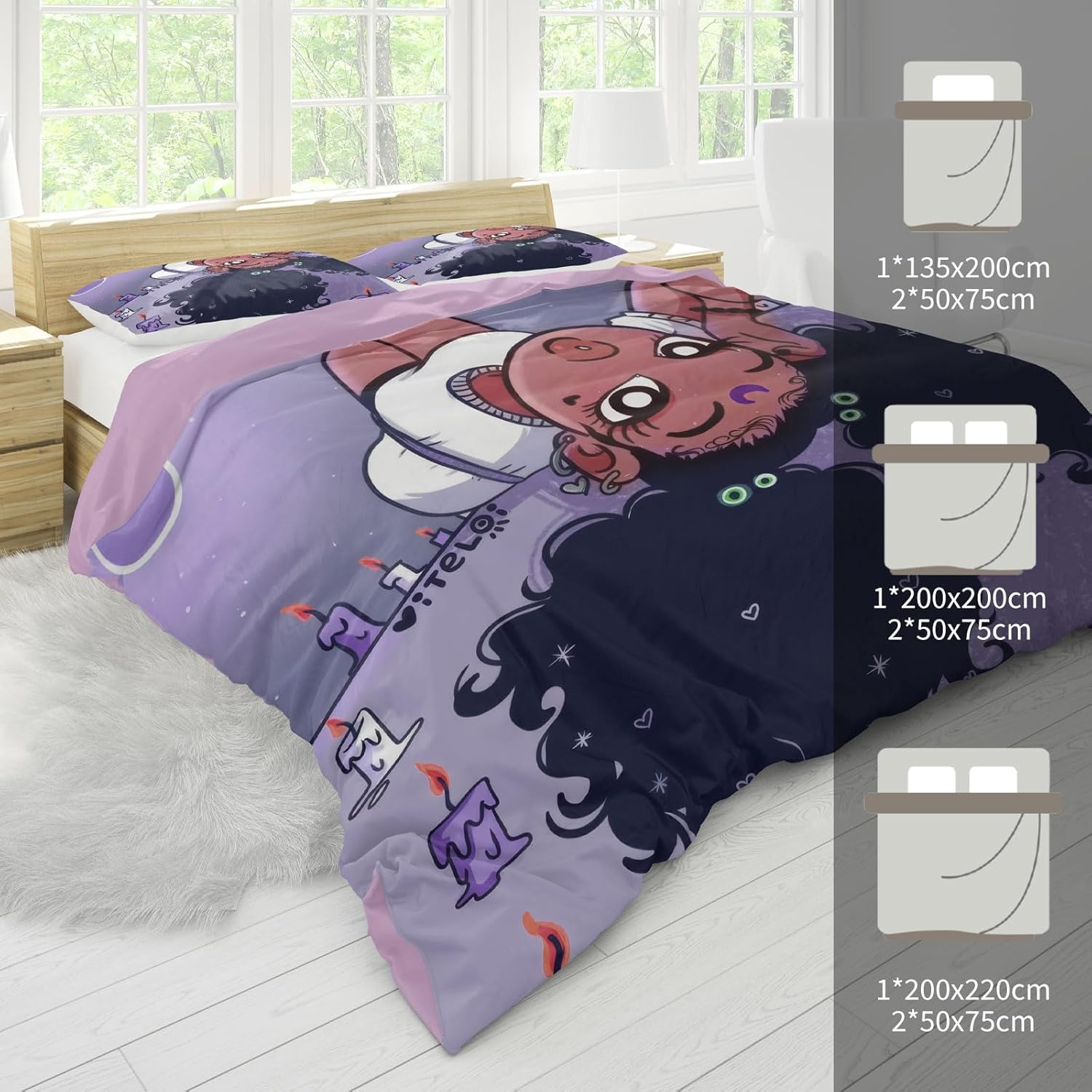 KXHHYB Black Girls Bed Linen 220 X 240 Cm, Pretty American African Black Girl Magic Purple Bed Linen Comforter Cover Set Microfibre Soft 3 Pieces (B, 220 X 240 Cm)