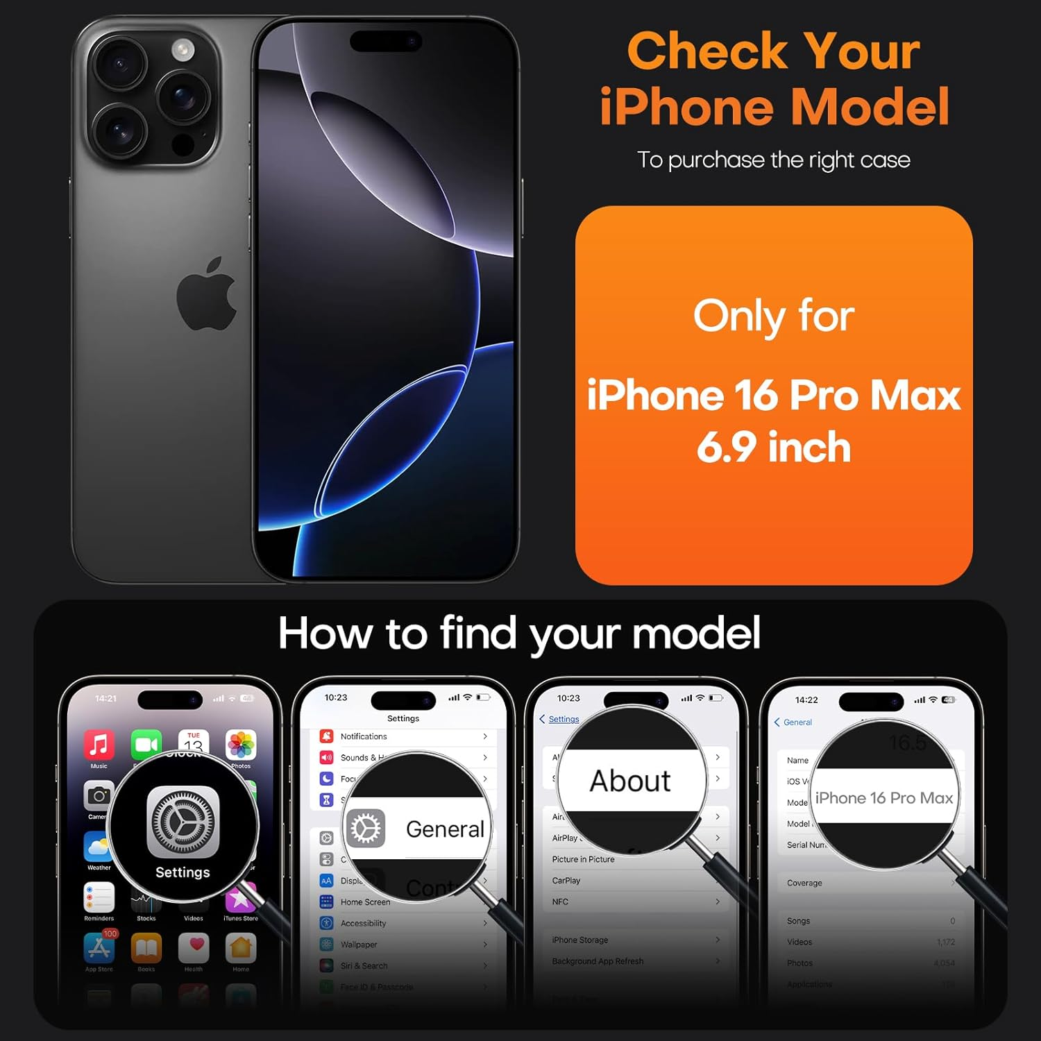 TAURI for Iphone 16 Pro Max Case 6.9", Military-Grade Protection, [Anti-Yellowing] Shockproof Transparent Back Bumper Phone Cover - Black image number 3