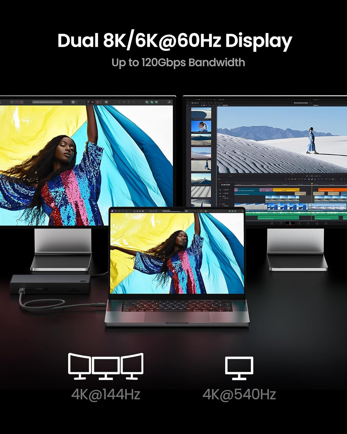 Silkland [Intel Certified] 80Gbps Thunderbolt 5 Cable Prime Braided, up to 120Gbps Bandwidth for Dual 8K/6K, 240W, Compatible for Thunderbolt 4/3, USB4, SSD, Macbook M4 Pro, Dock, Egpu, 3.3FT/1M image number 2