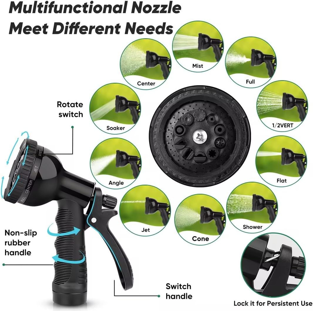 Garden Hose 50Ft, Heavy Duty Stainless Steel Water Hose with 10 Functional Nozzles, No Kink, Lightweight and Flexible, Easy to Use and Store, Strong and Sturdy, Suitable for Yard and Lawn image number 4