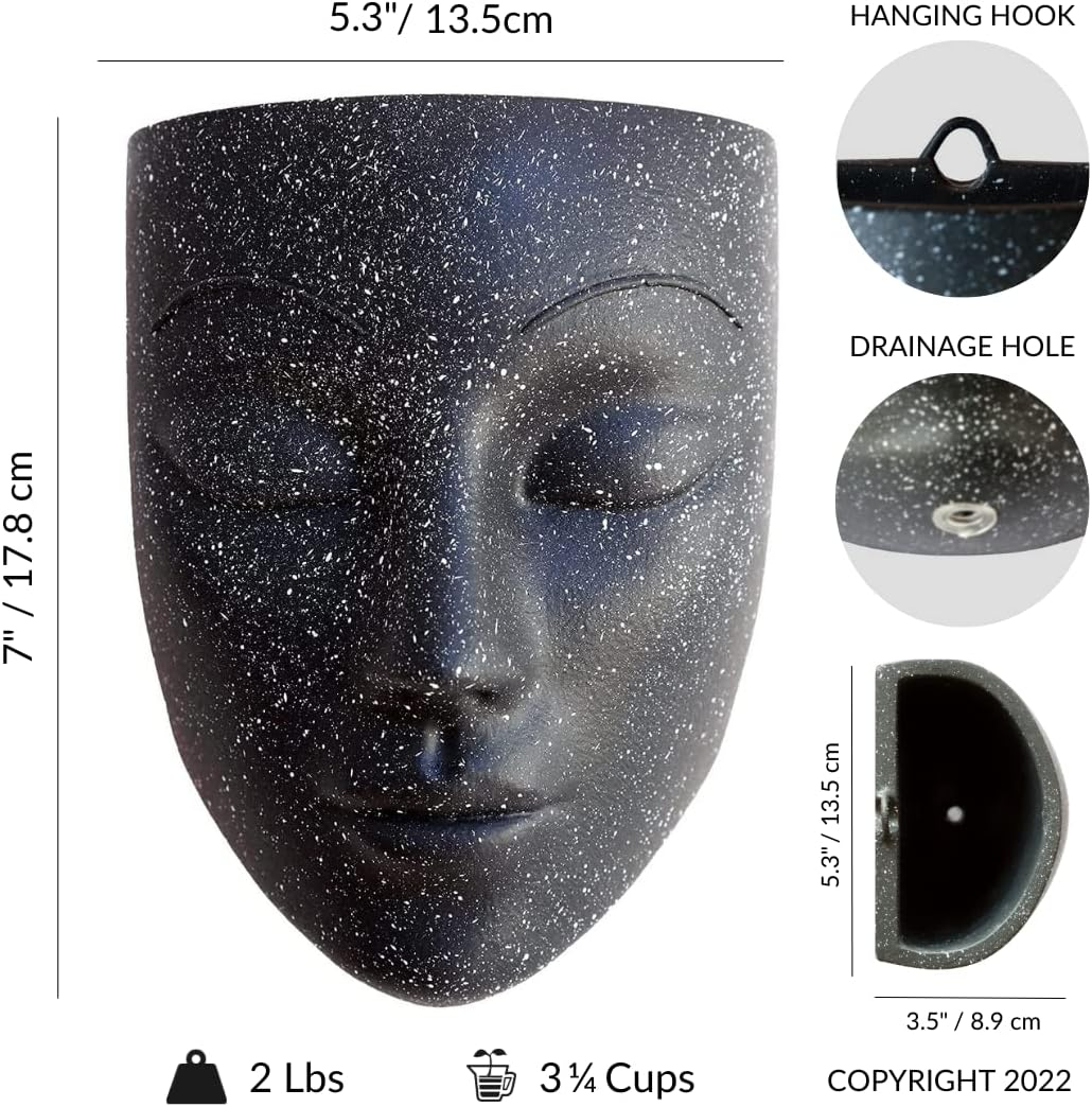 Wall Planter | 7 Colors Avail | Unique Face Planters Pots Head Planter - Plant Gifts for Indoor Plant Lovers Gift Ideas - Face Planter Gifts for Plant Lovers, Succulent Plant Gift - Black image number 4