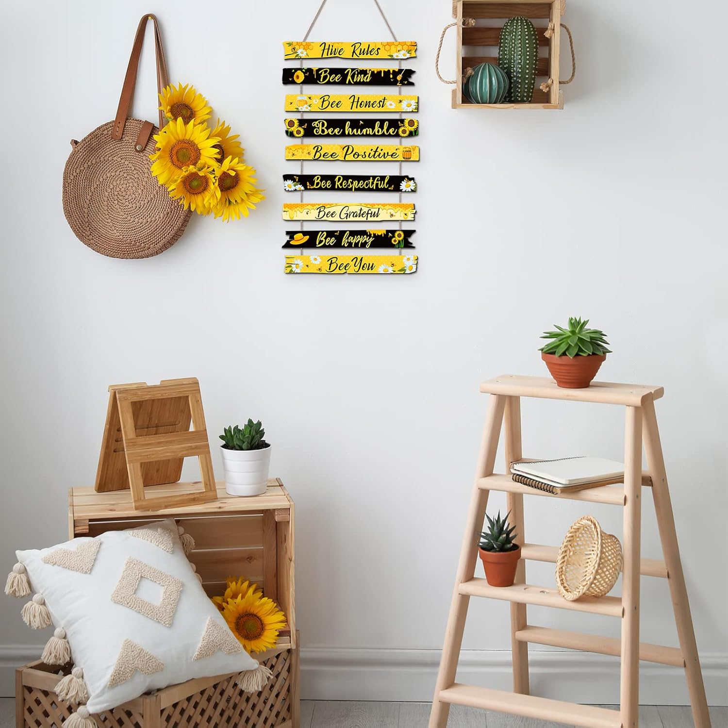 Jetec Bee Hive Rules Sign Wooden Plaque Spring Wall Bee Decor Daisy Honey Sign 11.8" X 19.7" for Home Spring Daisy Sunflower Decorations for Kitchen Living Room Office(Black, Yellow) image number 1