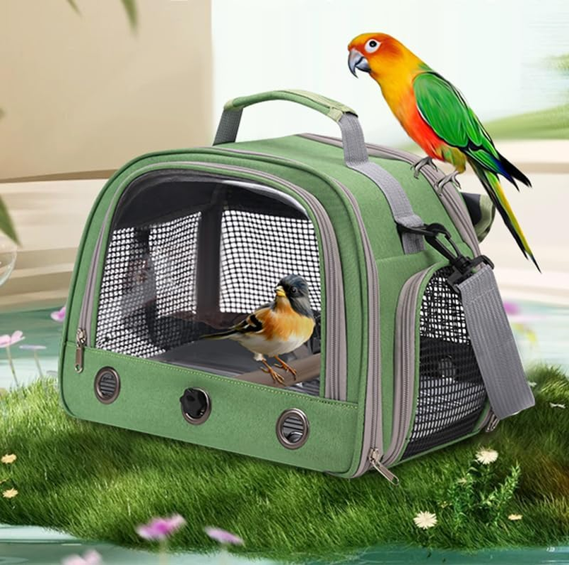 Bird Travel Carrier, Portable Small Bird Parrot Parakeet Carrier with Standing Perch and Tray, Side Access Window Collapsible Bird Carry Transport Bag for Vet Visit(Green) image number 4