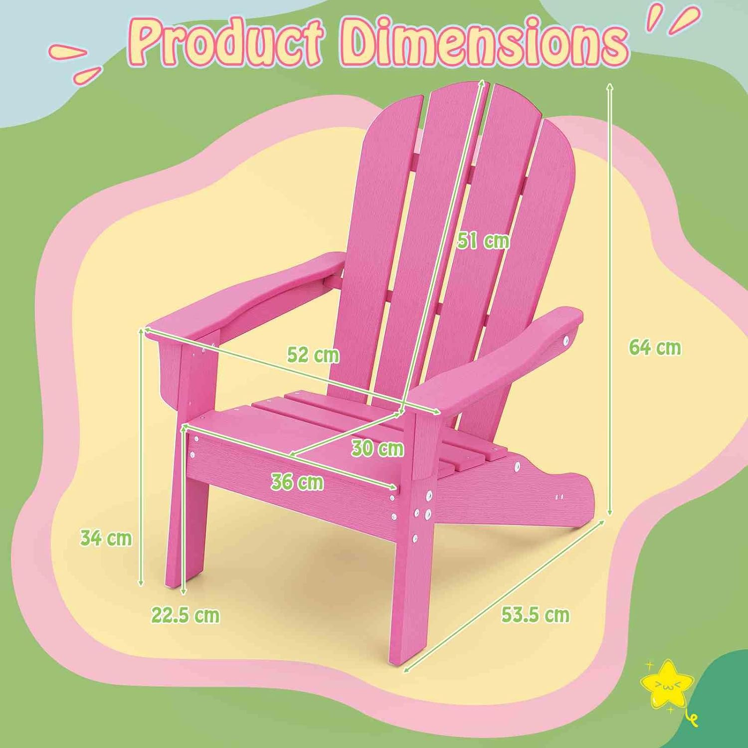 Costway Kid'S Adirondack Chair, All-Weather HDPE Toddler Lawn Chair with Ergonomic Design, Kid'S Outdoor Patio Furniture for Toddlers Boys Girls Ages 3-8 Years Old (Pink) - Brown image number 4