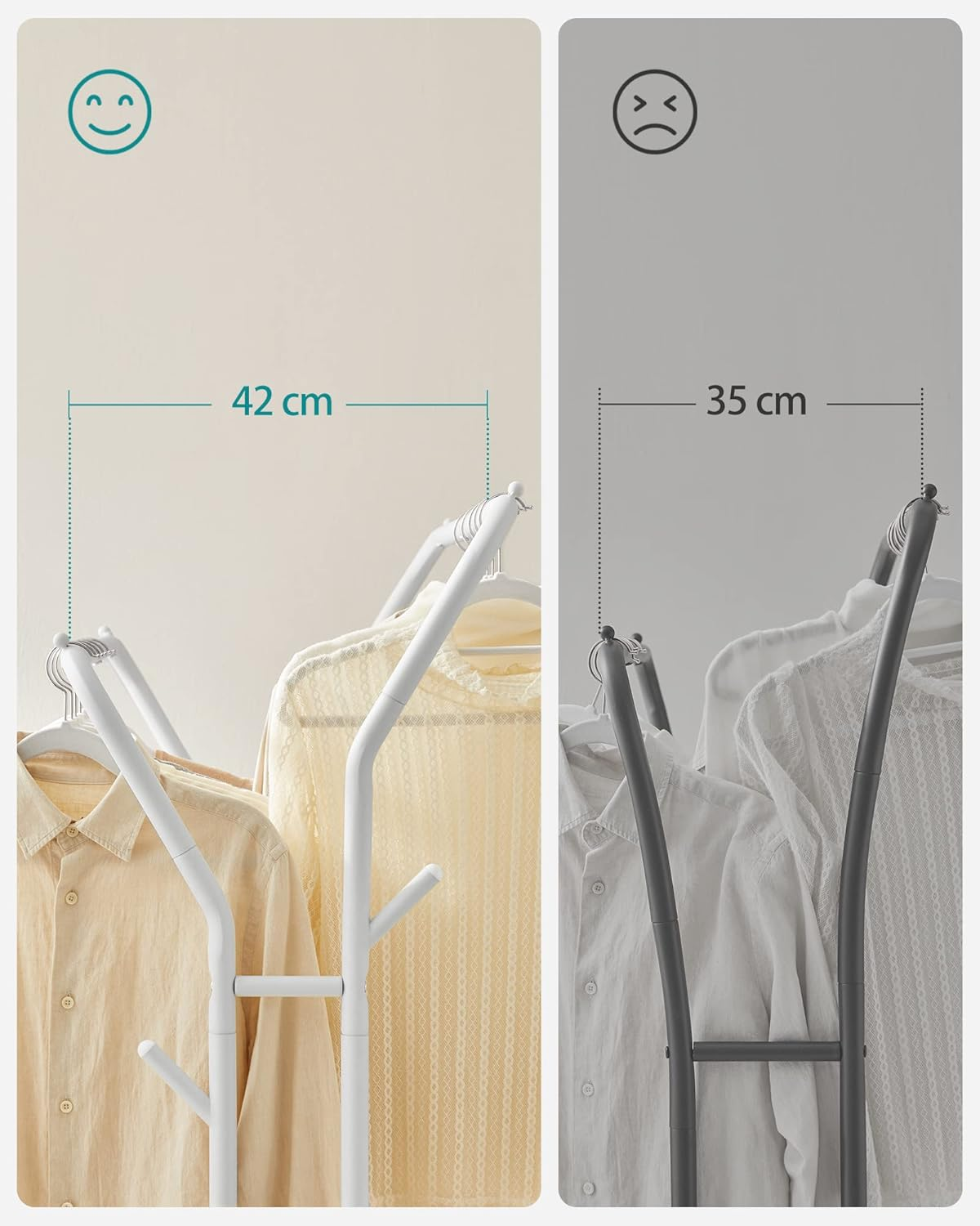 SONGMICS Clothes Rail, Clothes Rack, Double Clothes Hanging Rail, Heavy-Duty Metal Frame, with Wheels and Shelf, 100 Kg Total Max. Load, 103.5 Cm Wide, Clothing Storage, White HSR107W01 image number 3
