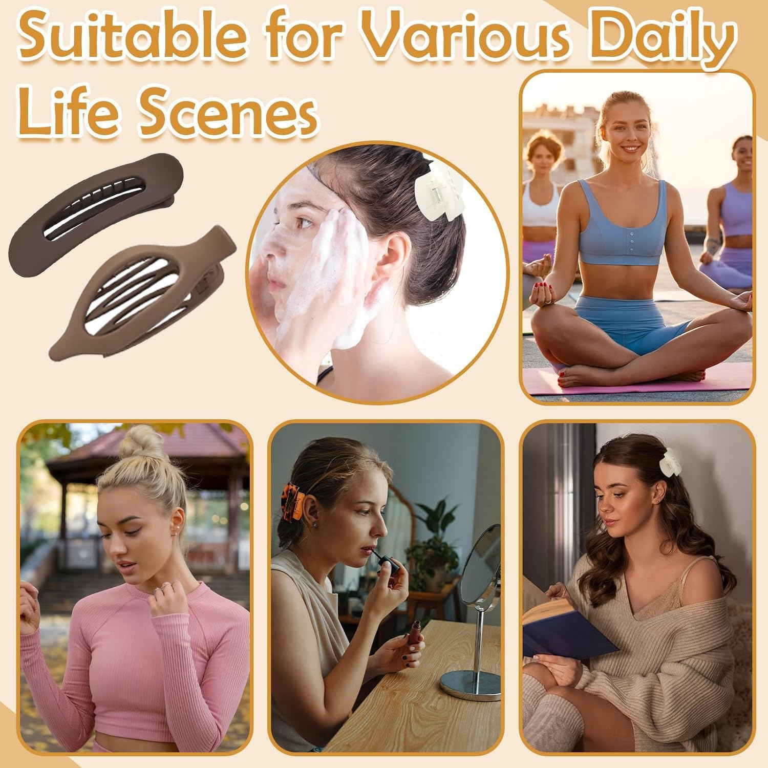 Women'S Hair Clip, Pack of 8, Flat Hair Clip, Claw Clip, Strong Hold & Non-Slip, Large Flat Claw Clip, Hair Clip for Inserting for Thick and Thin Hair image number 5