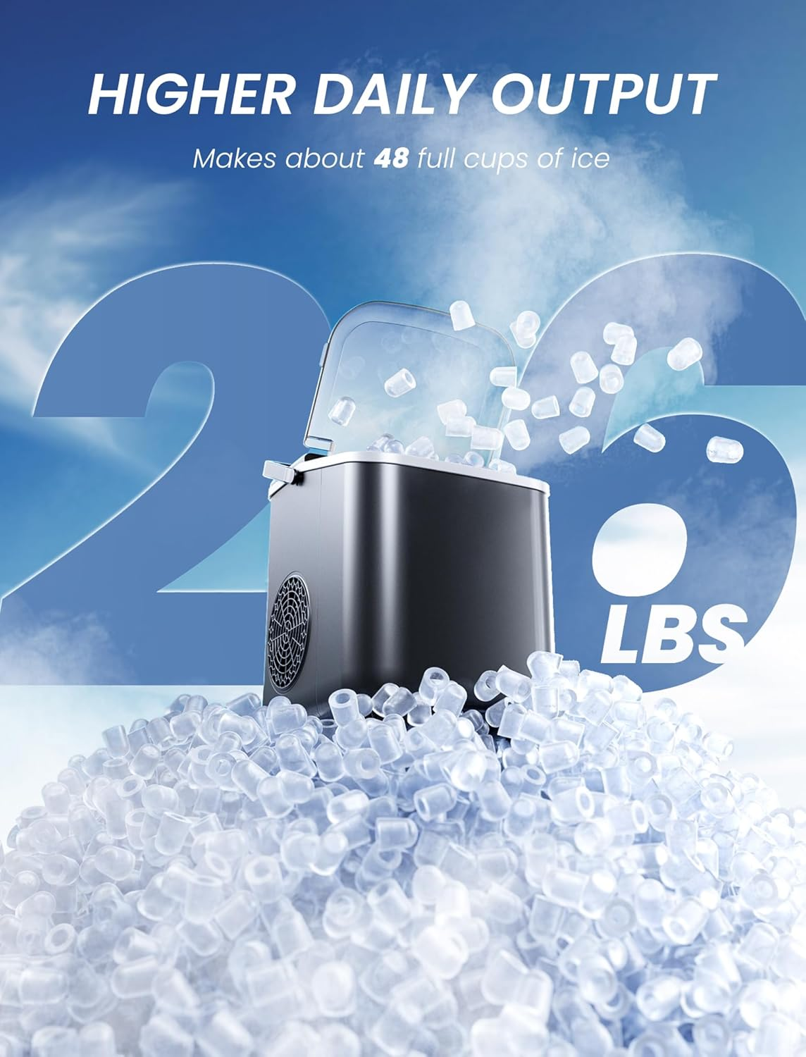 Rule Lie Ice Maker Machine - 12KG Countertop Portable Icemaker with Handle, 9 Ice Cubes Makers in 6 Mins, 26Lbs/24H, Electric Fast Freeze with Scoop and Basket for Home Kitchen Office Bar Party, Black