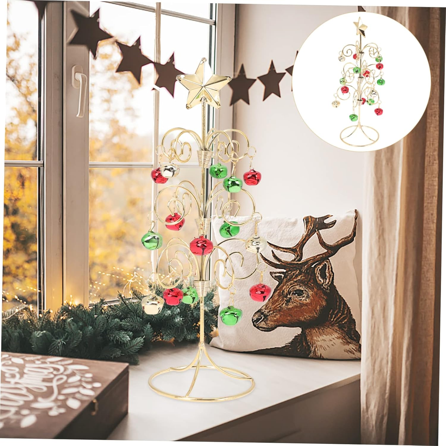 Metal Mini Christmas Tree Table Top Xmas Tree Gold Ornament and Lights image number 3