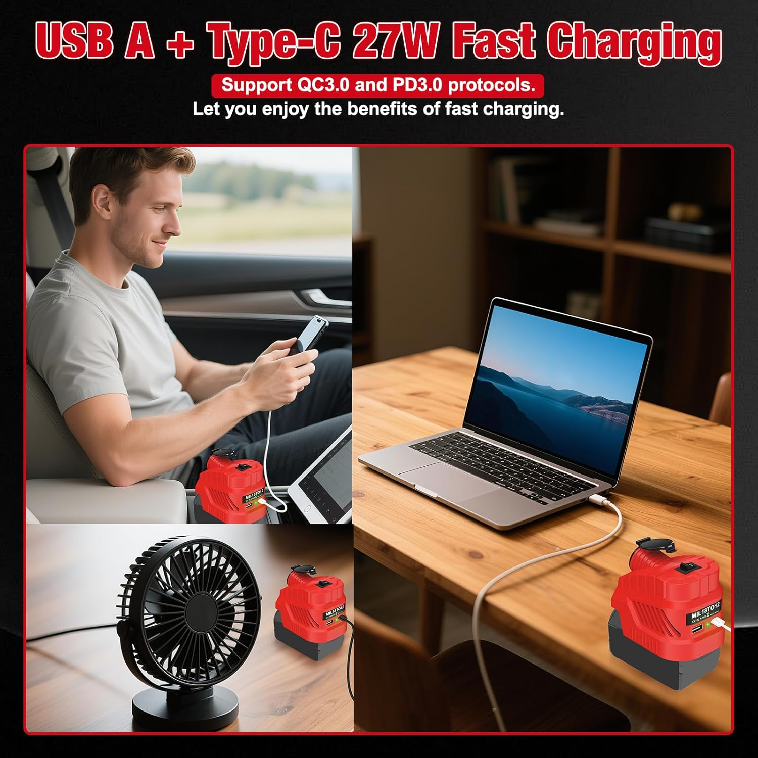 Step down Converter for Milwaukee 18 V to 12 V Step-Down Converter Power Wheel Battery Adapter for Car Vacuum Cleaner Car Fridge, USB Type-C Chargers DIY Converter Power Station image number 5