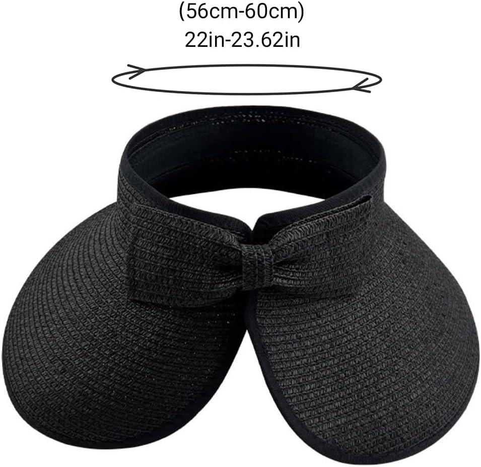 AIMALL Foldable Summer Straw Hat, Korean Style Bow Design, 22-23.62 Inch Adjustable, UV Protection, Lightweight & Travel-Friendly Wide-Brim Visor for Women - Dark Brown image number 7