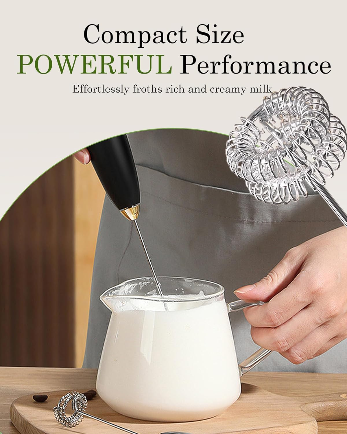 Handheld Milk Frother Rechargeable Powerful Double Whisk 3 Speed Settings Drink Mixer (White with Coffee Spoon) image number 2